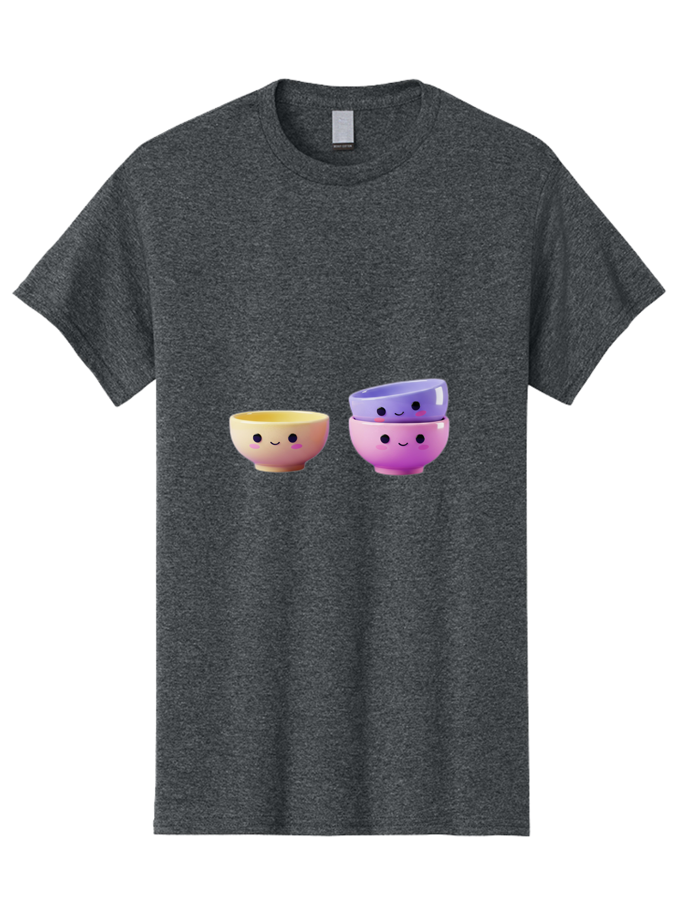 Cute-Bowls-1 Men'S Graphic Tee, 100% Cotton, Comfortable Casual Summer Wear, Machine Washable, Smiling Bowls, Colorful Bowls, Happy Kitchenware, Pastel Colors, Cute Tableware, Cartoon Bowls, Kitchen Decor, Adorable Ceramics, Playful Dishes, Baa430