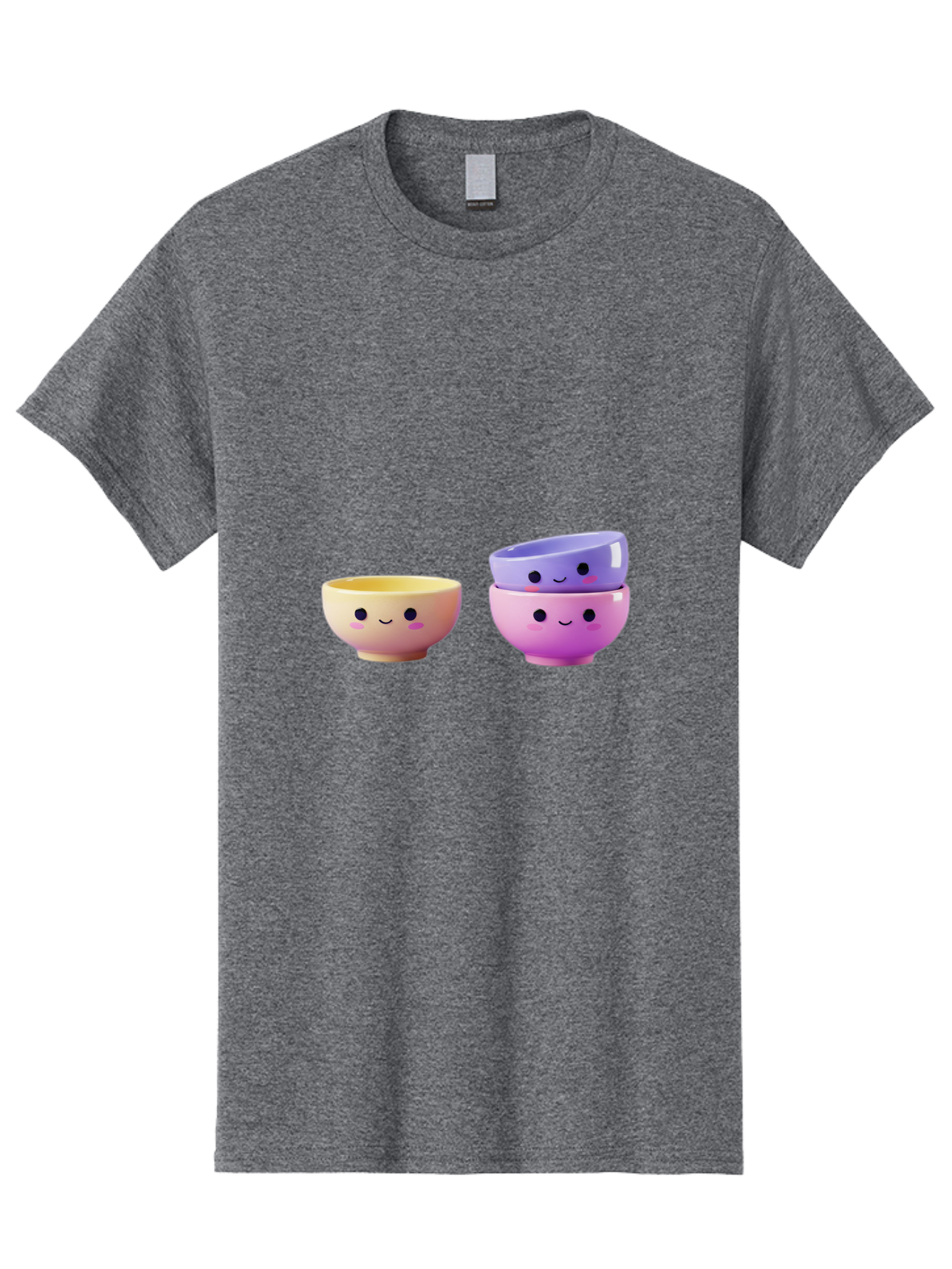 Cute-Bowls-1 Men'S Graphic Tee, 100% Cotton, Comfortable Casual Summer Wear, Machine Washable, Smiling Bowls, Colorful Bowls, Happy Kitchenware, Pastel Colors, Cute Tableware, Cartoon Bowls, Kitchen Decor, Adorable Ceramics, Playful Dishes, Baa430