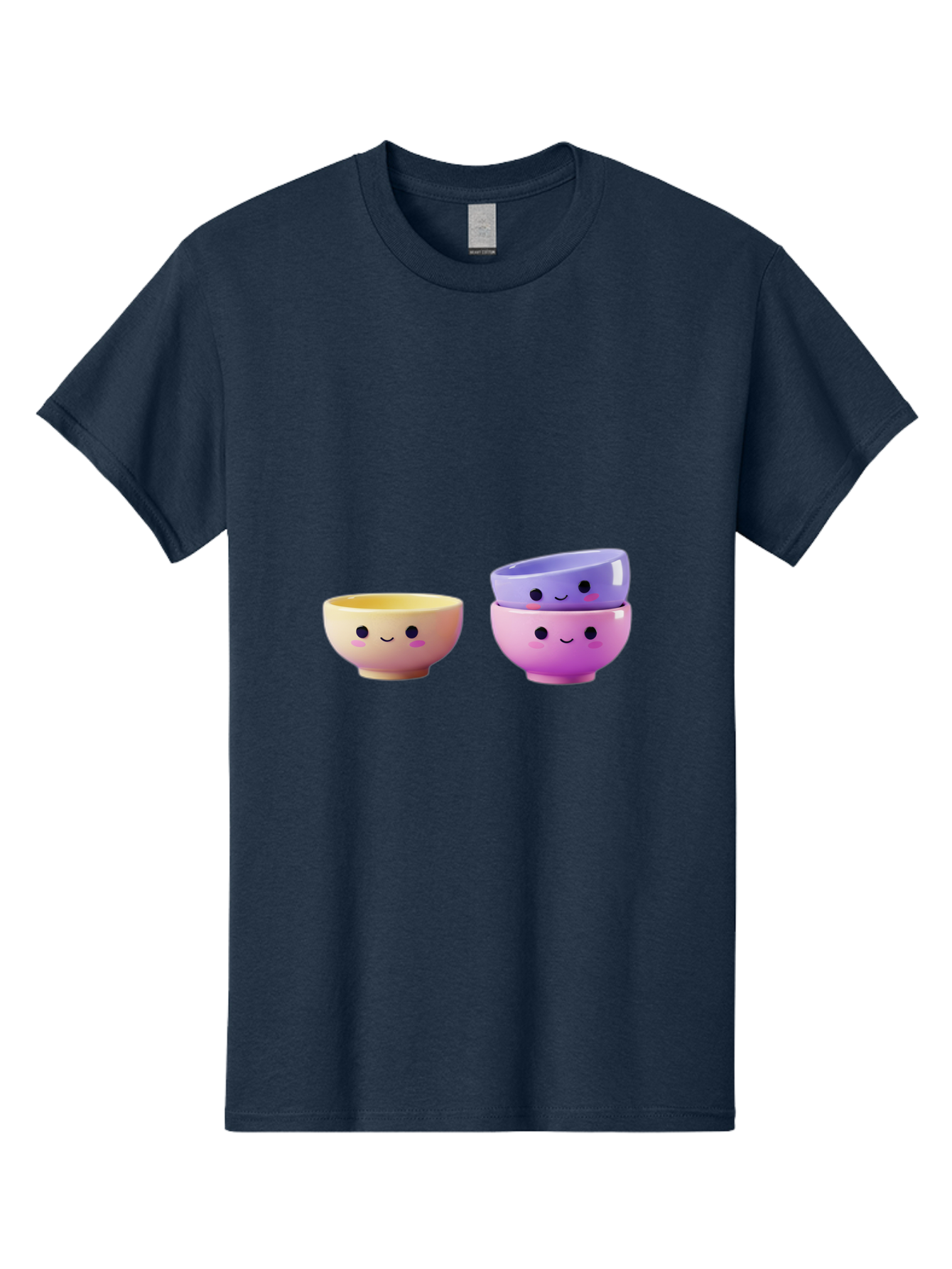 Cute-Bowls-1 Men'S Graphic Tee, 100% Cotton, Comfortable Casual Summer Wear, Machine Washable, Smiling Bowls, Colorful Bowls, Happy Kitchenware, Pastel Colors, Cute Tableware, Cartoon Bowls, Kitchen Decor, Adorable Ceramics, Playful Dishes, Baa430