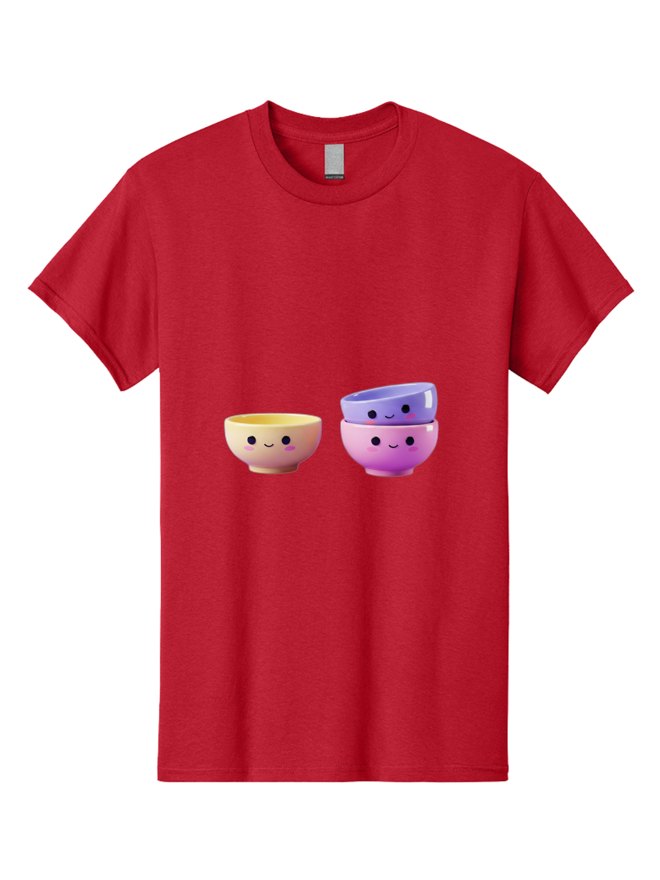 Cute-Bowls-1 Men'S Graphic Tee, 100% Cotton, Comfortable Casual Summer Wear, Machine Washable, Smiling Bowls, Colorful Bowls, Happy Kitchenware, Pastel Colors, Cute Tableware, Cartoon Bowls, Kitchen Decor, Adorable Ceramics, Playful Dishes, Baa430