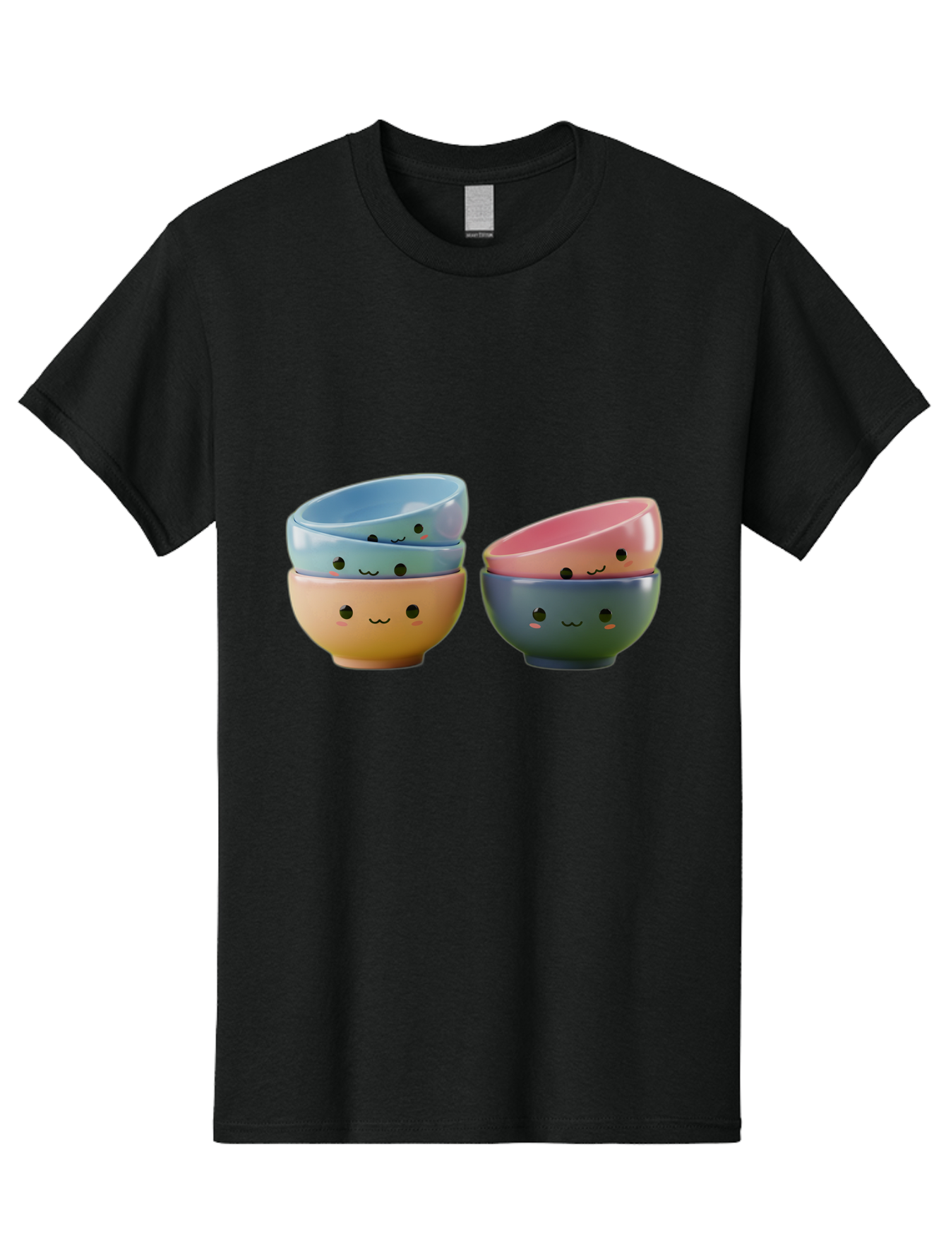 Cute-Bowls-2 Men'S Graphic Tee, 100% Cotton, Comfortable Casual Summer Wear, Machine Washable, Stacked Bowls, Ceramic Bowls, Cute Kitchenware, Adorable Faces, Colorful Tableware, Smiling Bowls, Pastel Colors, Kawaii Kitchen, Decorative Bowls, Baa431