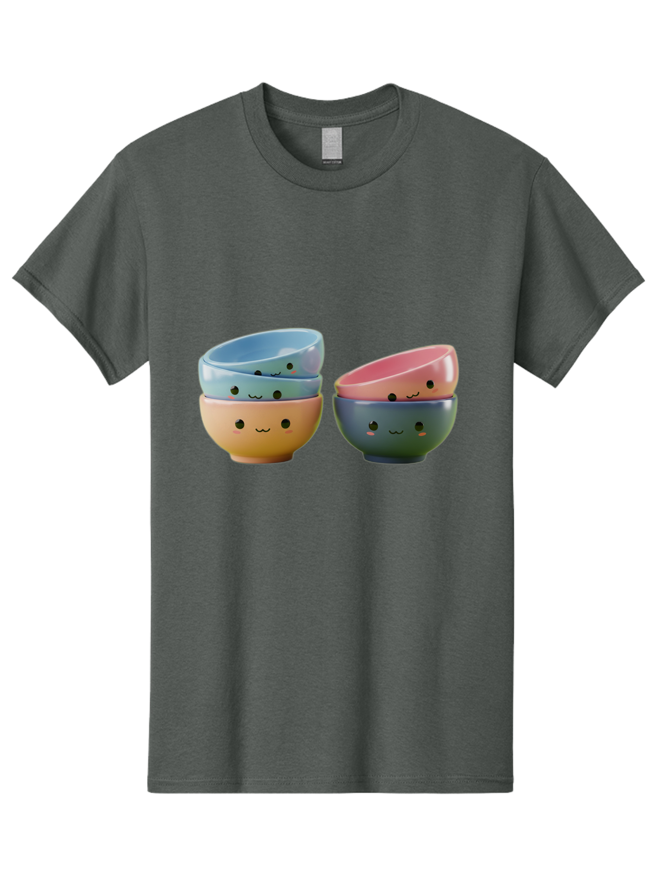 Cute-Bowls-2 Men'S Graphic Tee, 100% Cotton, Comfortable Casual Summer Wear, Machine Washable, Stacked Bowls, Ceramic Bowls, Cute Kitchenware, Adorable Faces, Colorful Tableware, Smiling Bowls, Pastel Colors, Kawaii Kitchen, Decorative Bowls, Baa431