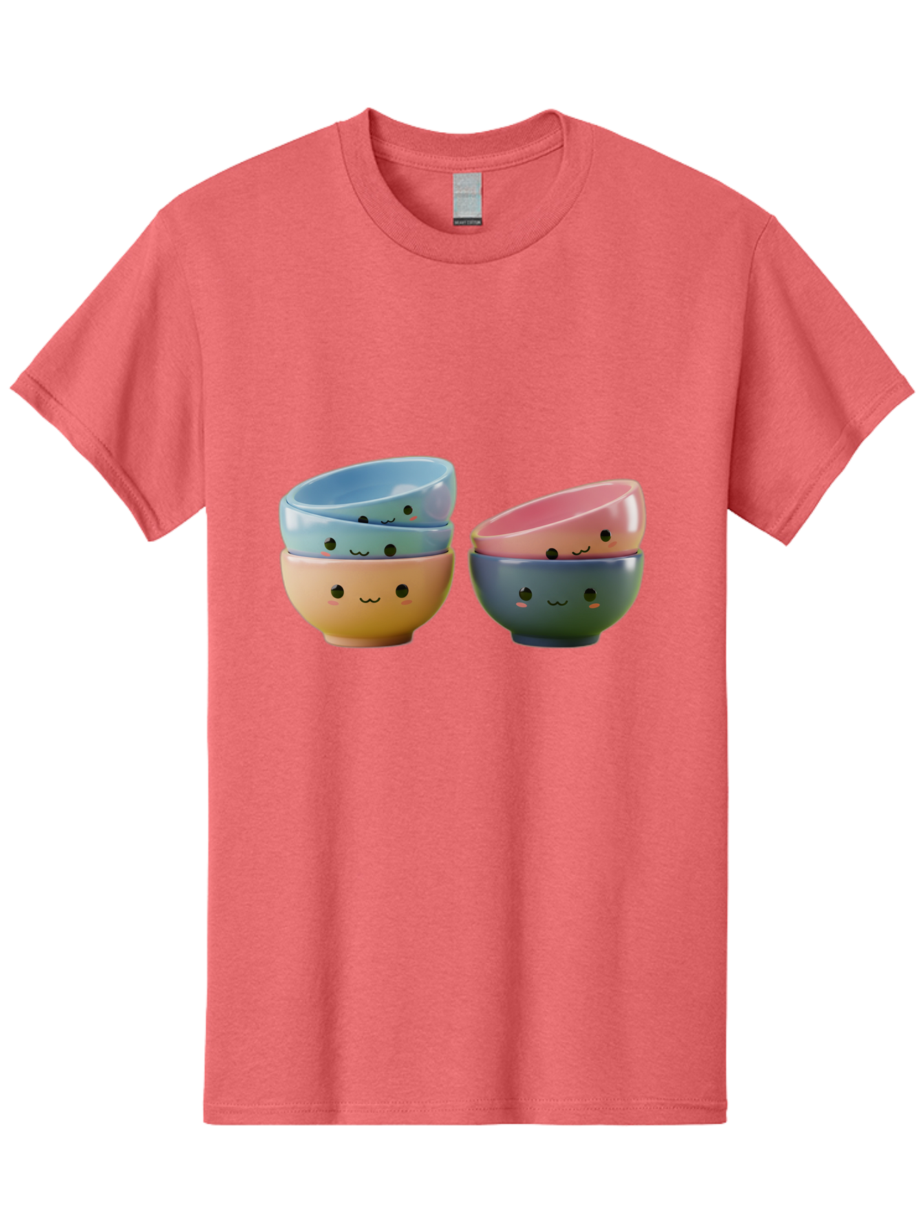 Cute-Bowls-2 Men'S Graphic Tee, 100% Cotton, Comfortable Casual Summer Wear, Machine Washable, Stacked Bowls, Ceramic Bowls, Cute Kitchenware, Adorable Faces, Colorful Tableware, Smiling Bowls, Pastel Colors, Kawaii Kitchen, Decorative Bowls, Baa431