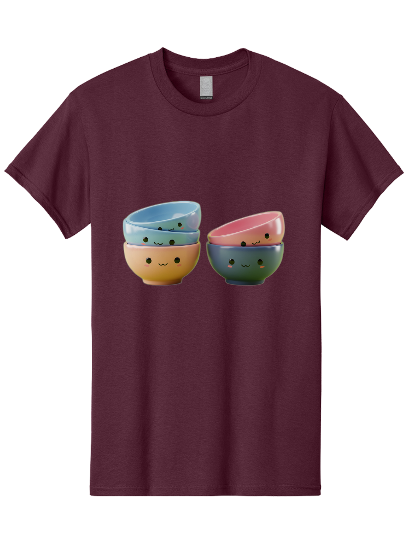 Cute-Bowls-2 Men'S Graphic Tee, 100% Cotton, Comfortable Casual Summer Wear, Machine Washable, Stacked Bowls, Ceramic Bowls, Cute Kitchenware, Adorable Faces, Colorful Tableware, Smiling Bowls, Pastel Colors, Kawaii Kitchen, Decorative Bowls, Baa431