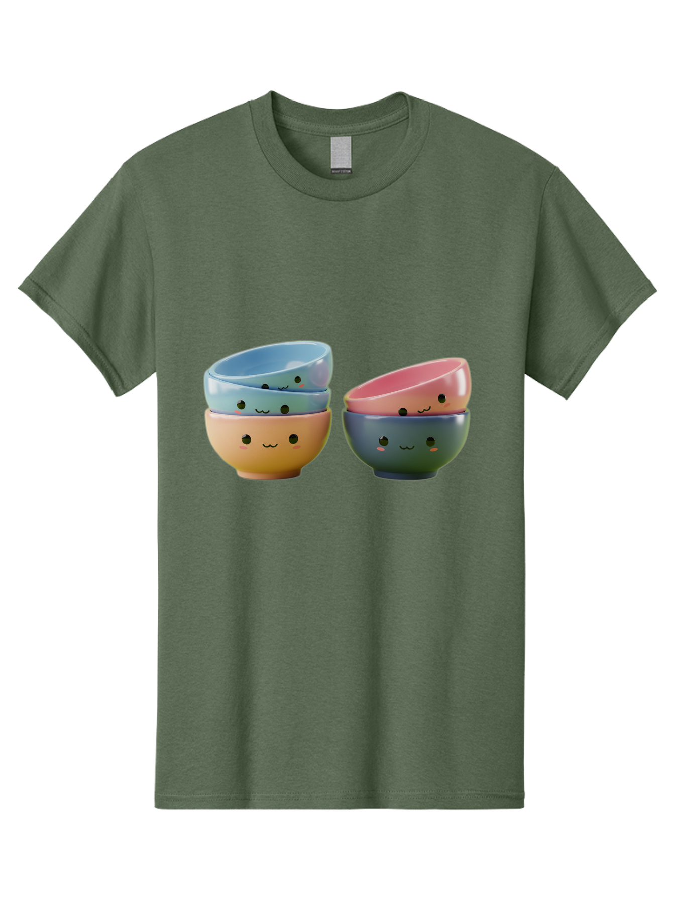 Cute-Bowls-2 Men'S Graphic Tee, 100% Cotton, Comfortable Casual Summer Wear, Machine Washable, Stacked Bowls, Ceramic Bowls, Cute Kitchenware, Adorable Faces, Colorful Tableware, Smiling Bowls, Pastel Colors, Kawaii Kitchen, Decorative Bowls, Baa431