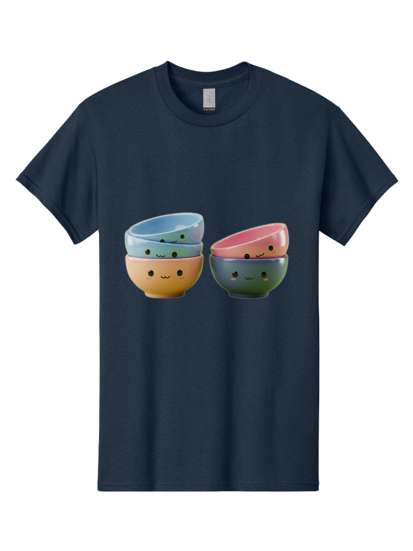 Cute-Bowls-2 Men'S Graphic Tee, 100% Cotton, Comfortable Casual Summer Wear, Machine Washable, Stacked Bowls, Ceramic Bowls, Cute Kitchenware, Adorable Faces, Colorful Tableware, Smiling Bowls, Pastel Colors, Kawaii Kitchen, Decorative Bowls, Baa431