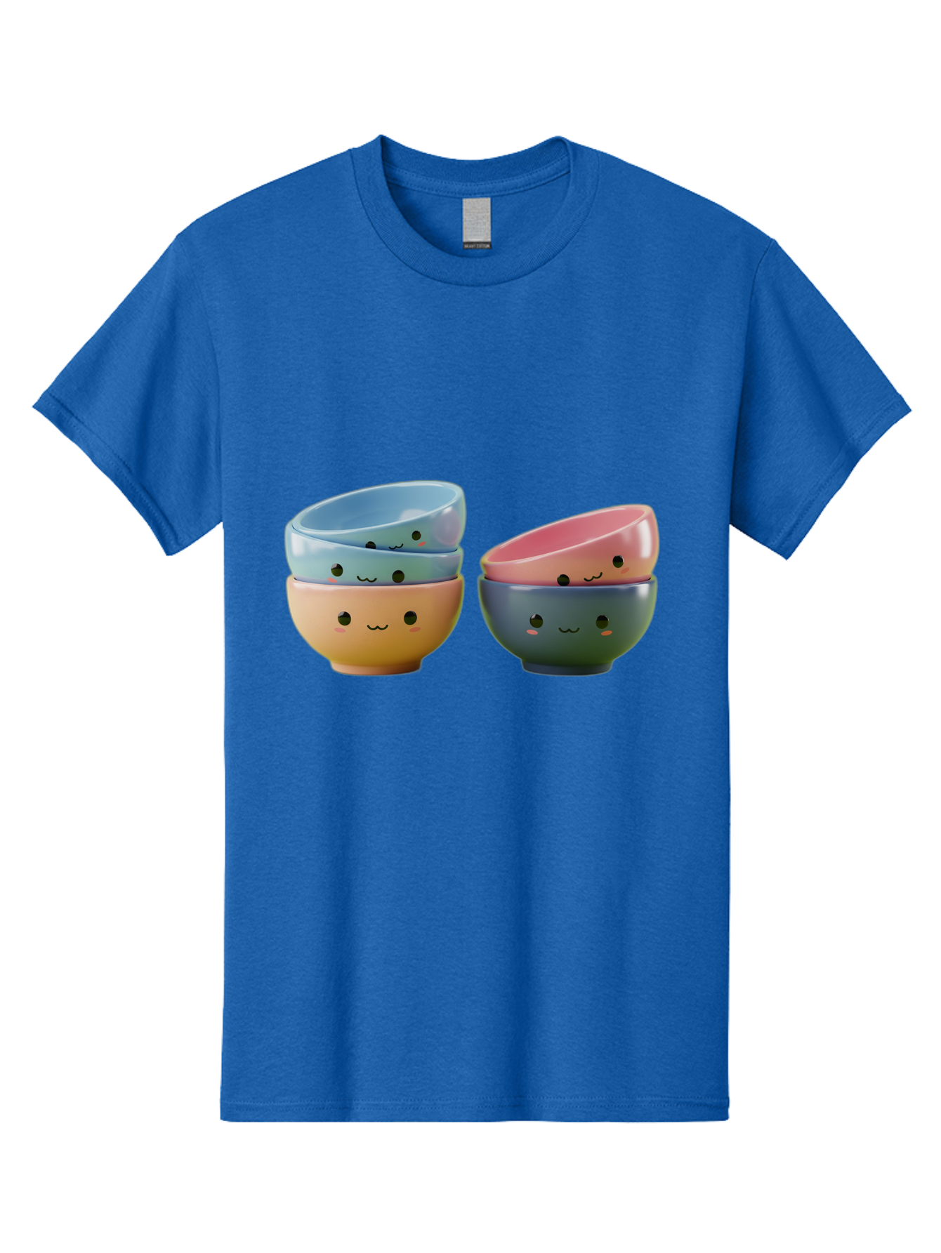 Cute-Bowls-2 Men'S Graphic Tee, 100% Cotton, Comfortable Casual Summer Wear, Machine Washable, Stacked Bowls, Ceramic Bowls, Cute Kitchenware, Adorable Faces, Colorful Tableware, Smiling Bowls, Pastel Colors, Kawaii Kitchen, Decorative Bowls, Baa431