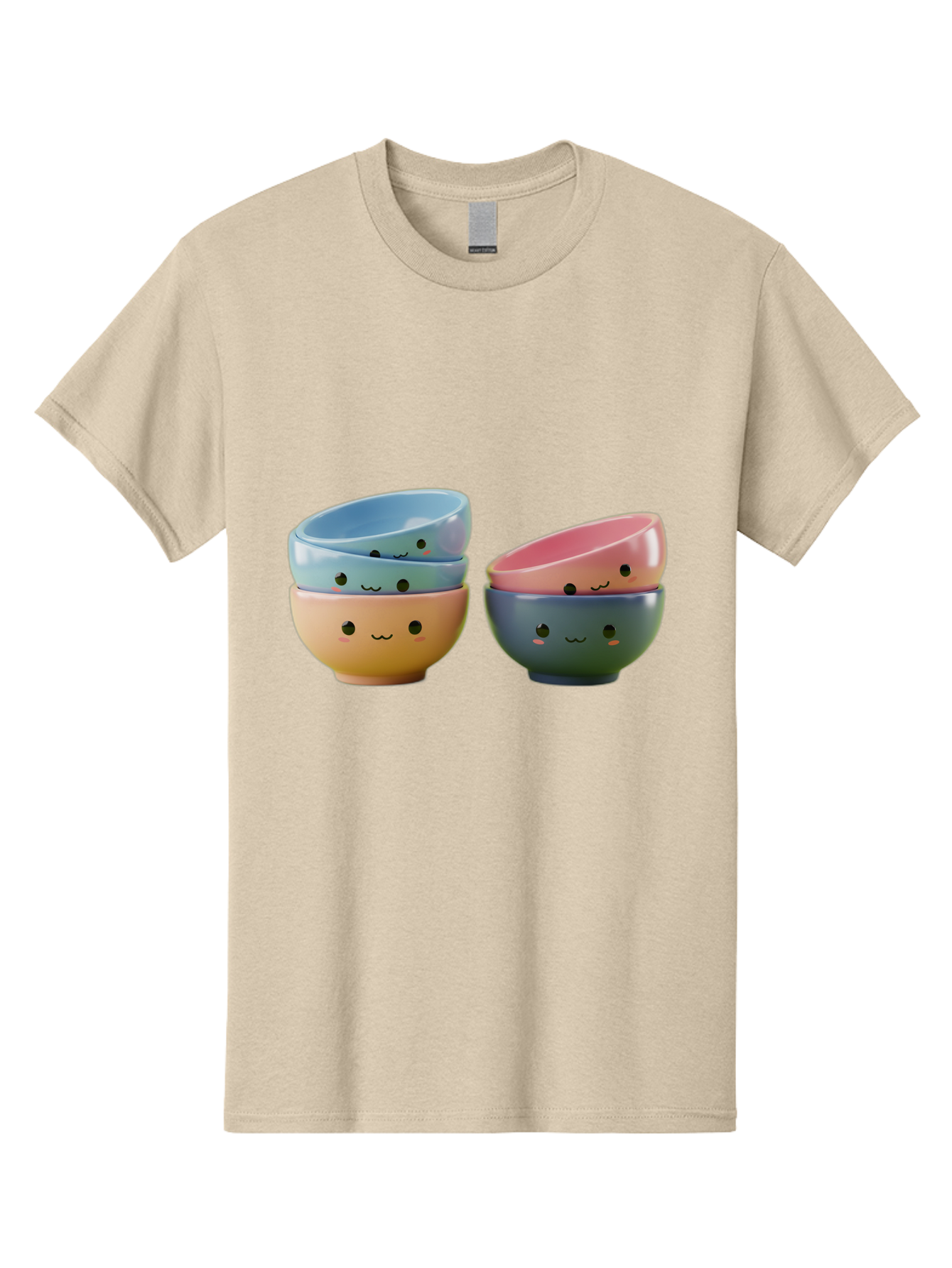 Cute-Bowls-2 Men'S Graphic Tee, 100% Cotton, Comfortable Casual Summer Wear, Machine Washable, Stacked Bowls, Ceramic Bowls, Cute Kitchenware, Adorable Faces, Colorful Tableware, Smiling Bowls, Pastel Colors, Kawaii Kitchen, Decorative Bowls, Baa431
