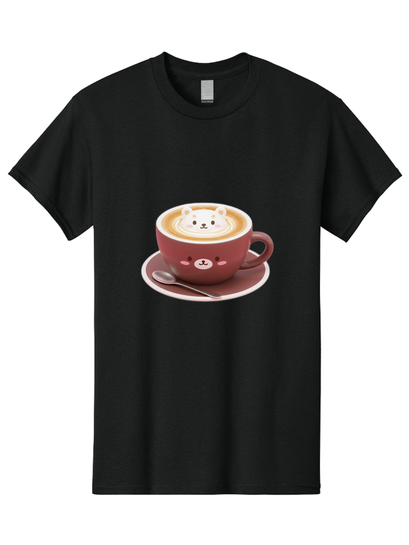Cute-Coffee-Bear Men'S Graphic Tee, 100% Cotton, Comfortable Casual Summer Wear, Machine Washable, Coffee Latte Art, Bear Design, Cartoon Character, Coffee Cup, Saucer, Spoon, Cute Illustration, Kawaii, Morning Coffee, Bear Face Baa434