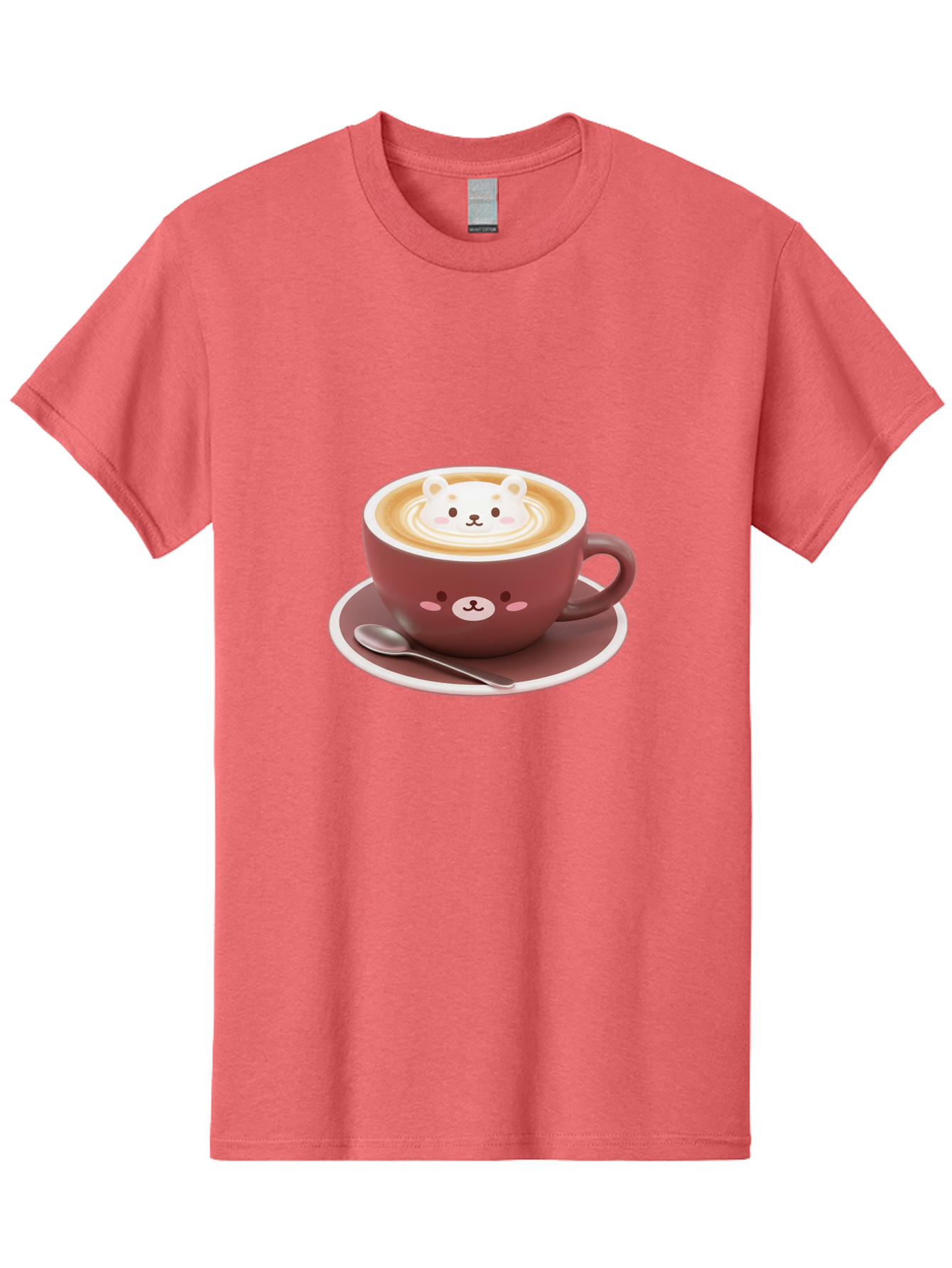 Cute-Coffee-Bear Men'S Graphic Tee, 100% Cotton, Comfortable Casual Summer Wear, Machine Washable, Coffee Latte Art, Bear Design, Cartoon Character, Coffee Cup, Saucer, Spoon, Cute Illustration, Kawaii, Morning Coffee, Bear Face Baa434