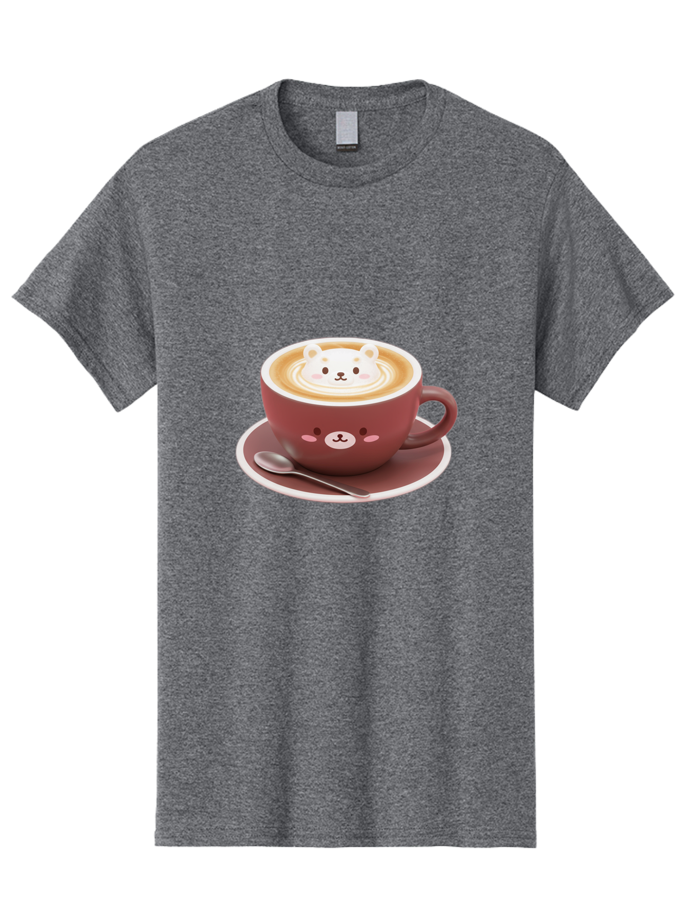 Cute-Coffee-Bear Men'S Graphic Tee, 100% Cotton, Comfortable Casual Summer Wear, Machine Washable, Coffee Latte Art, Bear Design, Cartoon Character, Coffee Cup, Saucer, Spoon, Cute Illustration, Kawaii, Morning Coffee, Bear Face Baa434