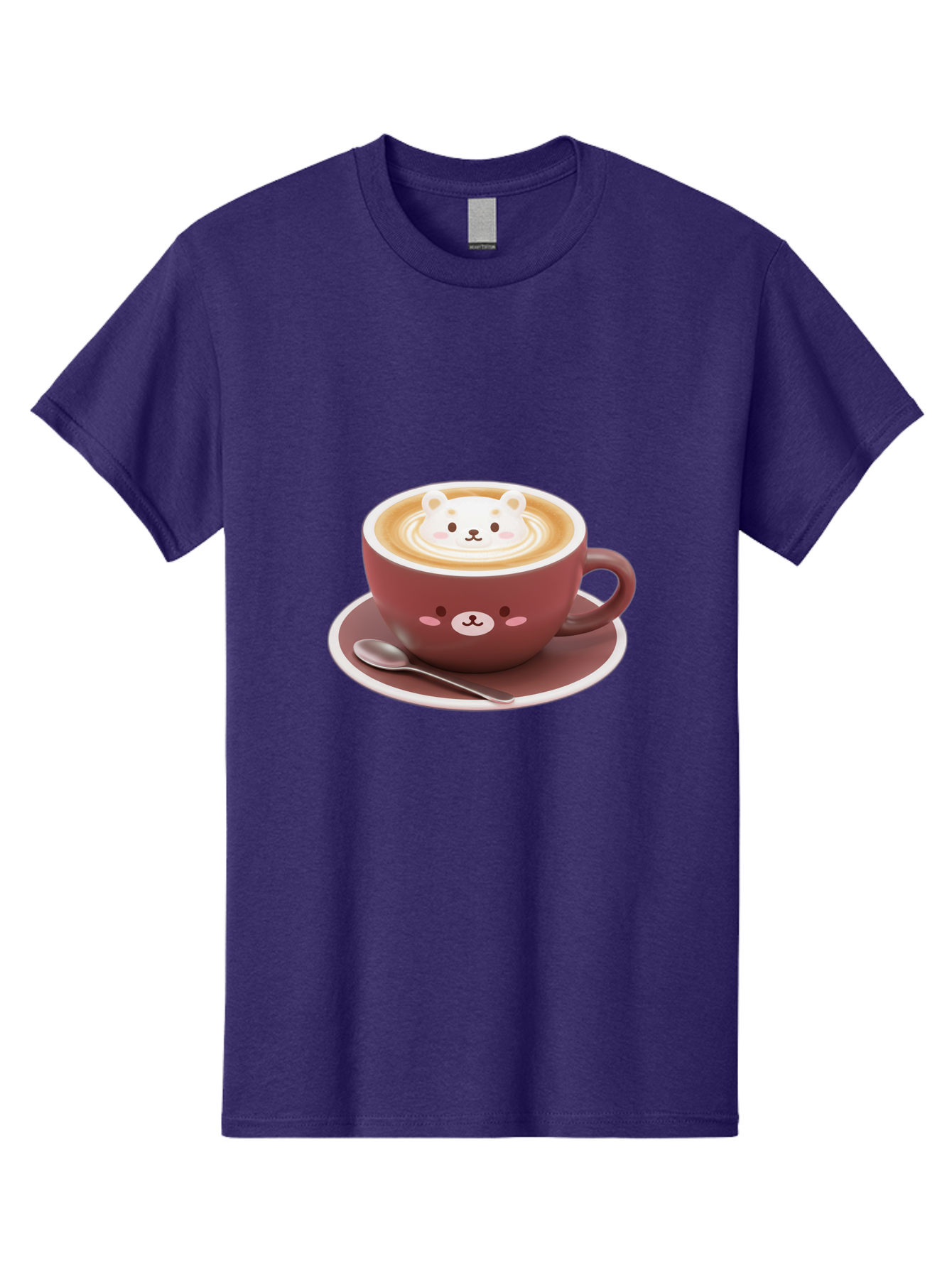Cute-Coffee-Bear Men'S Graphic Tee, 100% Cotton, Comfortable Casual Summer Wear, Machine Washable, Coffee Latte Art, Bear Design, Cartoon Character, Coffee Cup, Saucer, Spoon, Cute Illustration, Kawaii, Morning Coffee, Bear Face Baa434
