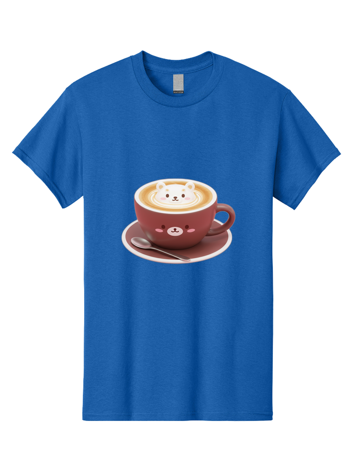Cute-Coffee-Bear Men'S Graphic Tee, 100% Cotton, Comfortable Casual Summer Wear, Machine Washable, Coffee Latte Art, Bear Design, Cartoon Character, Coffee Cup, Saucer, Spoon, Cute Illustration, Kawaii, Morning Coffee, Bear Face Baa434