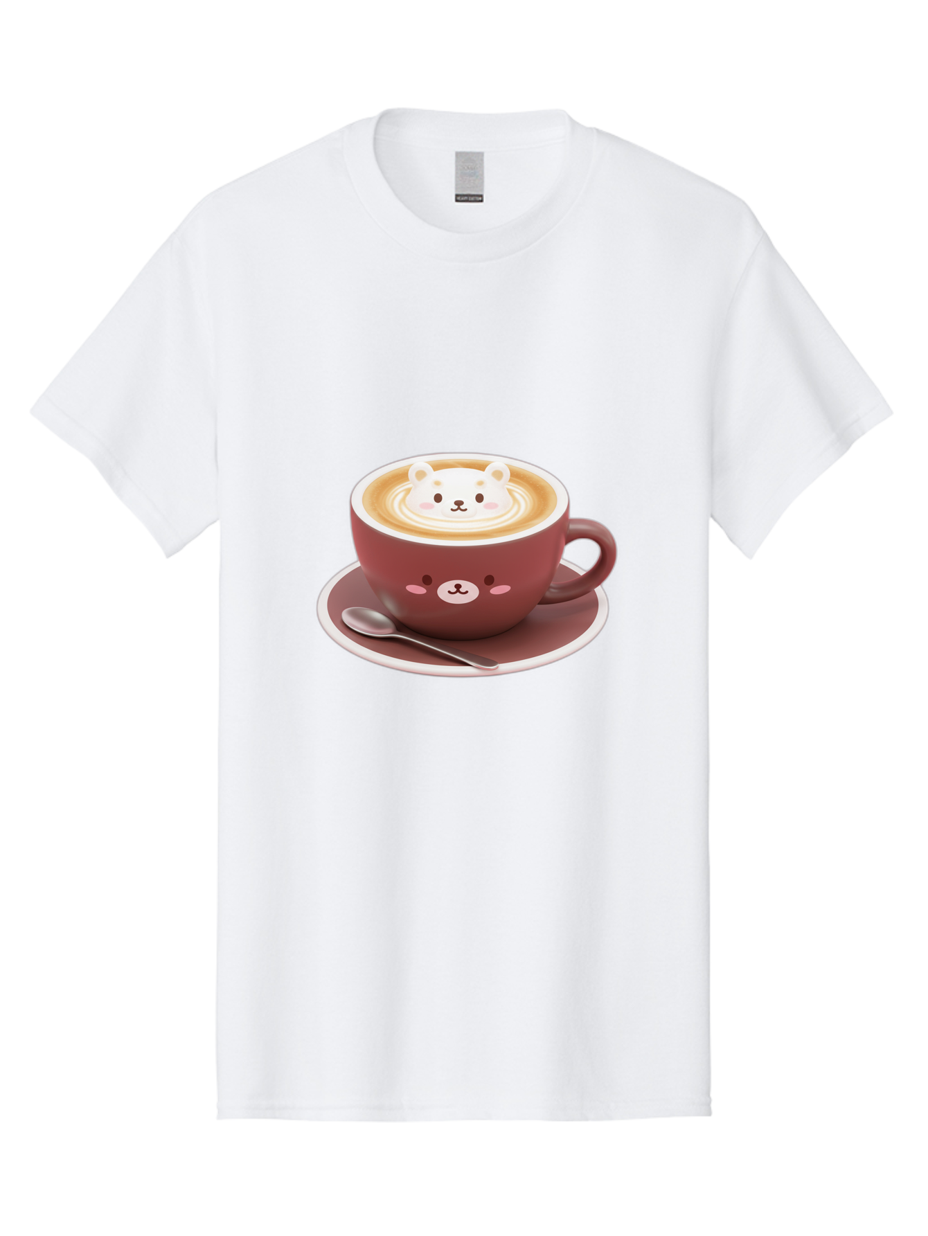 Cute-Coffee-Bear Men'S Graphic Tee, 100% Cotton, Comfortable Casual Summer Wear, Machine Washable, Coffee Latte Art, Bear Design, Cartoon Character, Coffee Cup, Saucer, Spoon, Cute Illustration, Kawaii, Morning Coffee, Bear Face Baa434