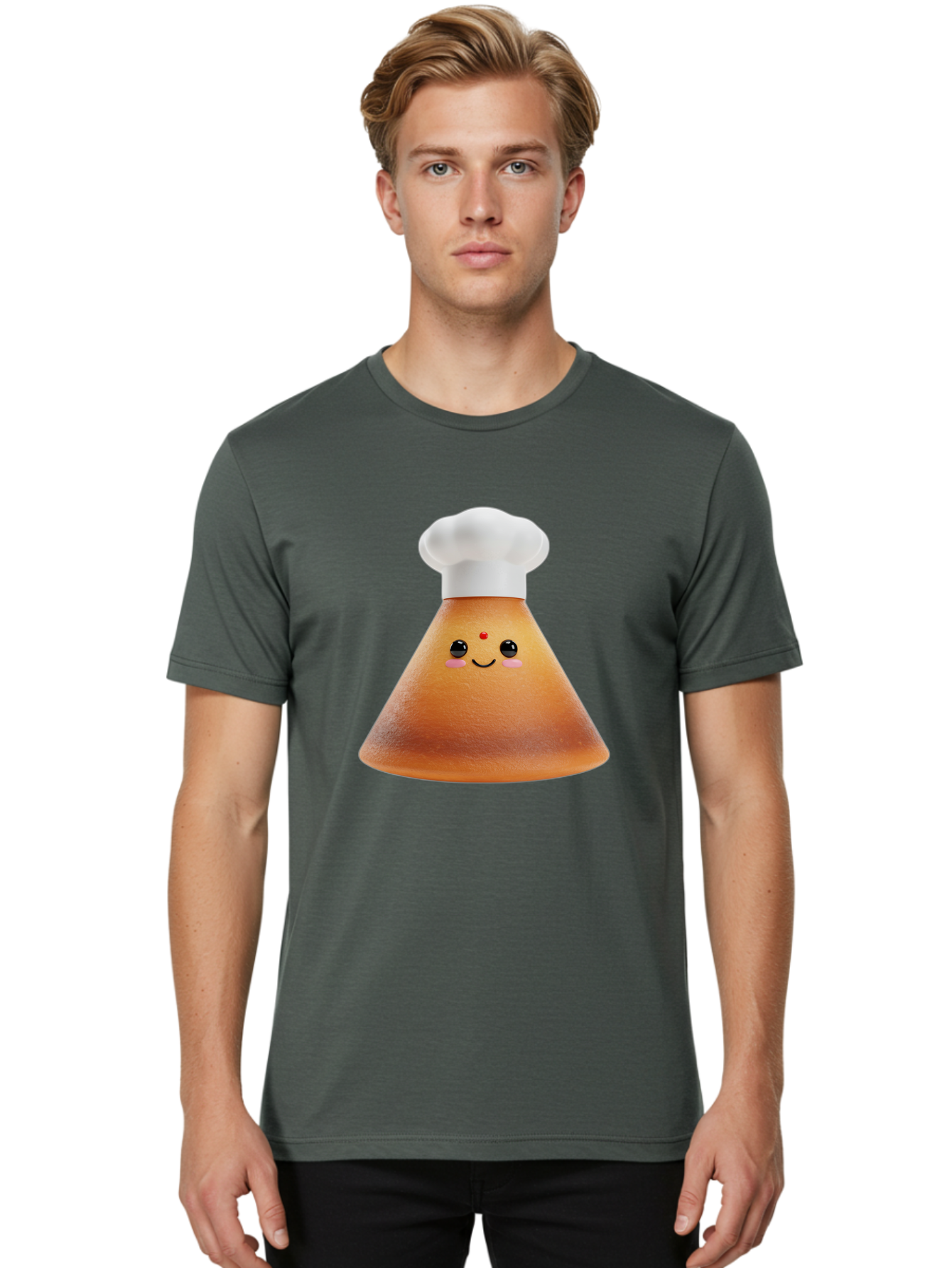 Cute-Cone-Dosa Men'S Graphic Tee, 100% Cotton, Comfortable Casual Summer Wear, Machine Washable, Cartoon Character, Indian Cuisine, Chef Hat, Conical Shape, Smiling Face, Red Bindi, Cute Expression, Rosy Cheeks, Playful Vibe, Baa435