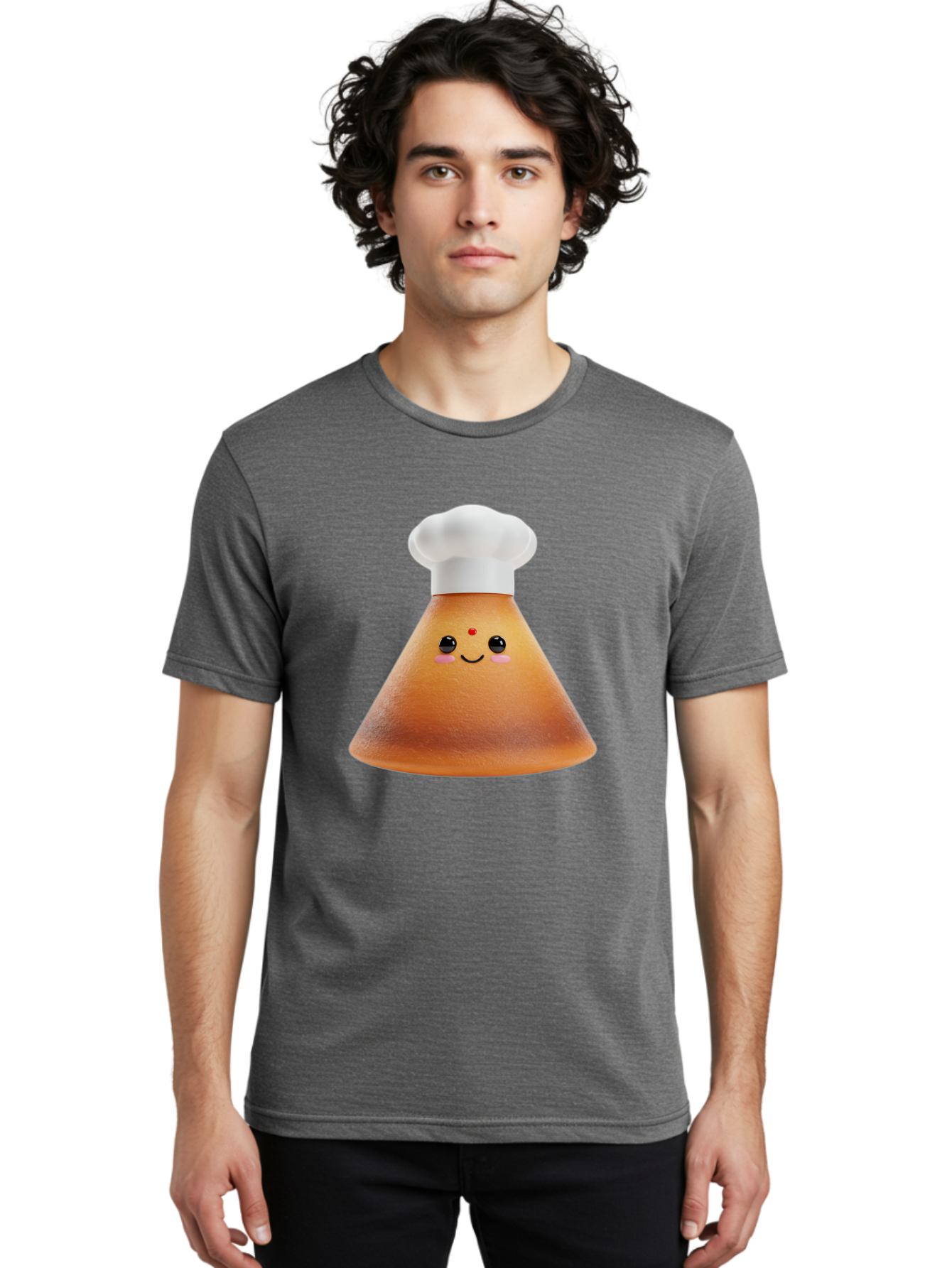 Cute-Cone-Dosa Men'S Graphic Tee, 100% Cotton, Comfortable Casual Summer Wear, Machine Washable, Cartoon Character, Indian Cuisine, Chef Hat, Conical Shape, Smiling Face, Red Bindi, Cute Expression, Rosy Cheeks, Playful Vibe, Baa435