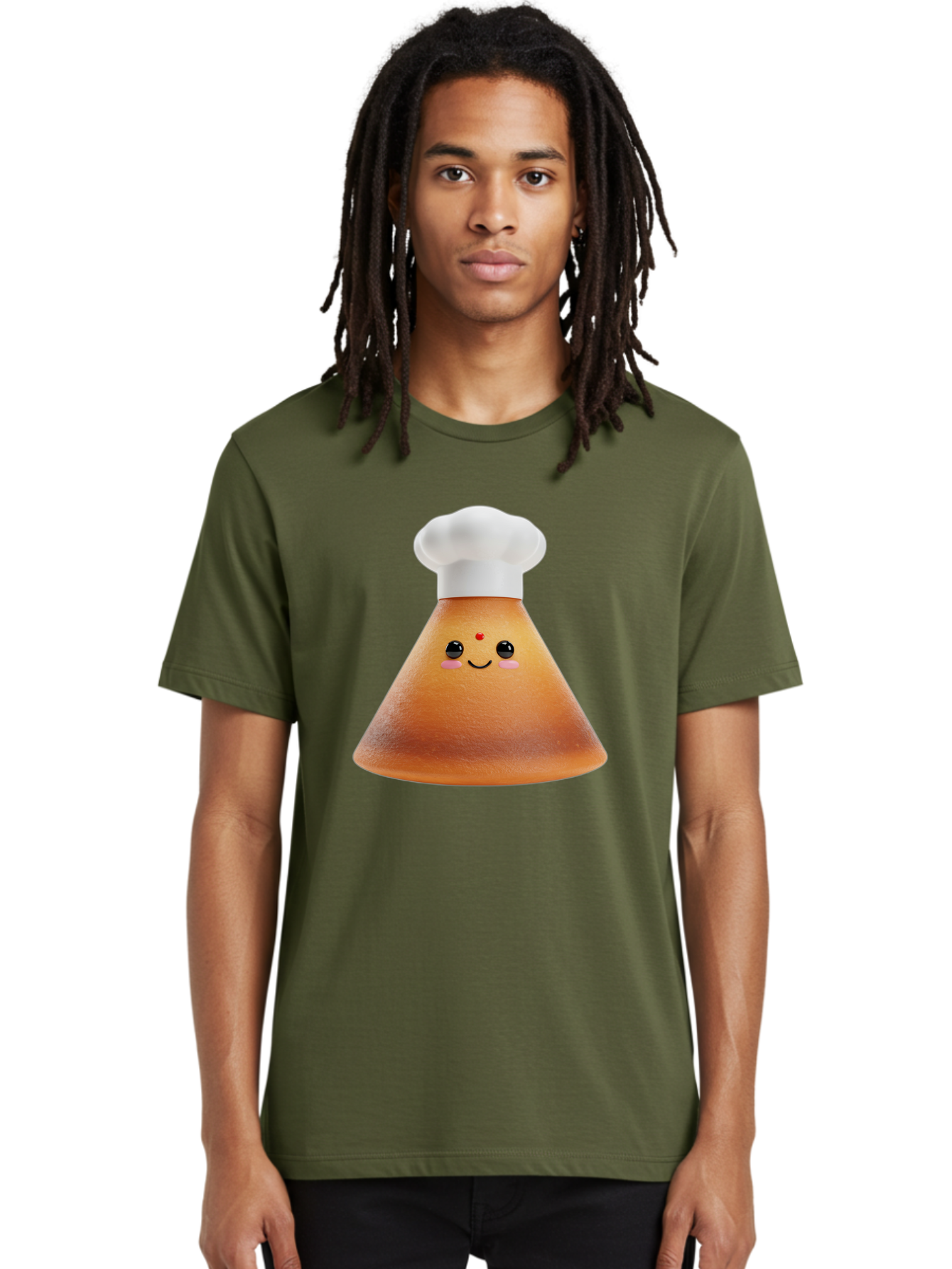 Cute-Cone-Dosa Men'S Graphic Tee, 100% Cotton, Comfortable Casual Summer Wear, Machine Washable, Cartoon Character, Indian Cuisine, Chef Hat, Conical Shape, Smiling Face, Red Bindi, Cute Expression, Rosy Cheeks, Playful Vibe, Baa435