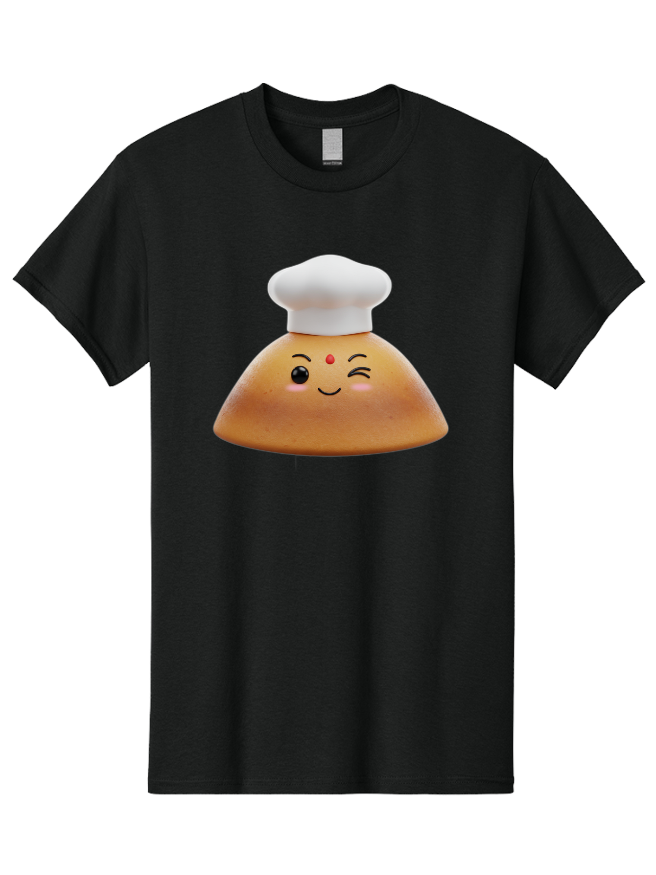 Cute-Dosa Men'S Graphic Tee, 100% Cotton, Comfortable Casual Summer Wear, Machine Washable, Cartoon Samosa, Chef Hat, Smiling Face, Cute Character, Playful Design, Food Illustration, Winking Eye, Red Bindi, Rosy Cheeks, Whimsical Art Baa436