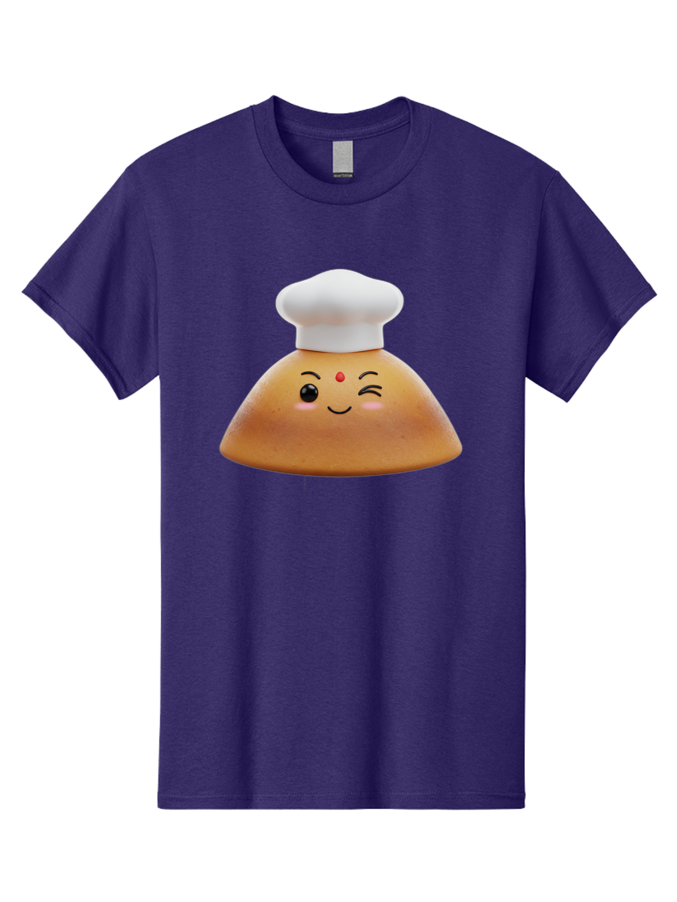 Cute-Dosa Men'S Graphic Tee, 100% Cotton, Comfortable Casual Summer Wear, Machine Washable, Cartoon Samosa, Chef Hat, Smiling Face, Cute Character, Playful Design, Food Illustration, Winking Eye, Red Bindi, Rosy Cheeks, Whimsical Art Baa436