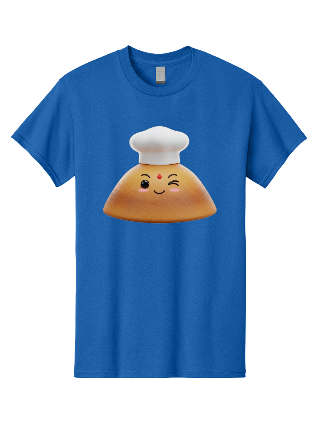 Cute-Dosa Men'S Graphic Tee, 100% Cotton, Comfortable Casual Summer Wear, Machine Washable, Cartoon Samosa, Chef Hat, Smiling Face, Cute Character, Playful Design, Food Illustration, Winking Eye, Red Bindi, Rosy Cheeks, Whimsical Art Baa436