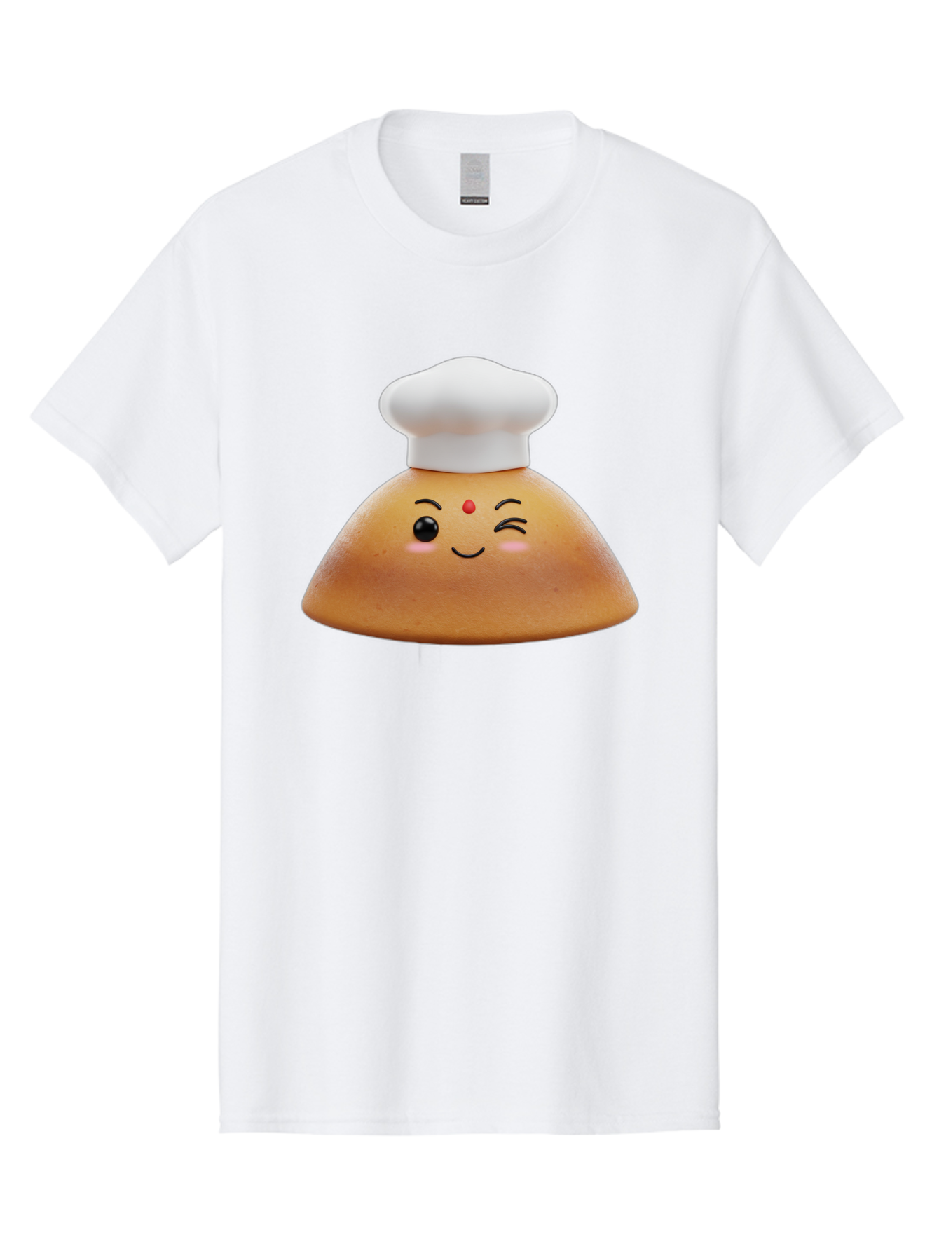 Cute-Dosa Men'S Graphic Tee, 100% Cotton, Comfortable Casual Summer Wear, Machine Washable, Cartoon Samosa, Chef Hat, Smiling Face, Cute Character, Playful Design, Food Illustration, Winking Eye, Red Bindi, Rosy Cheeks, Whimsical Art Baa436