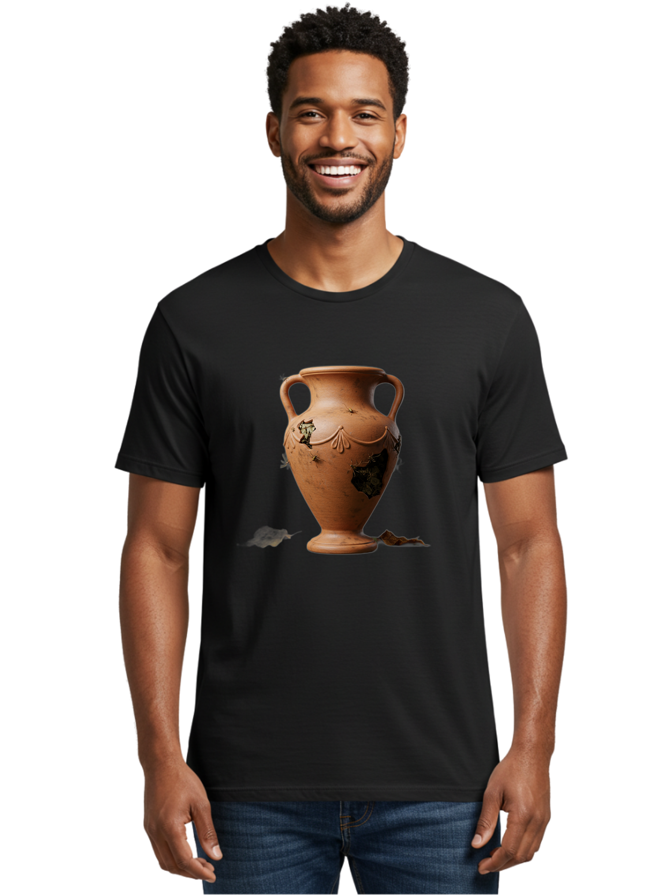 Damaged-Terracotta-Vase Men'S Graphic Tee, 100% Cotton, Comfortable Casual Summer Wear, Machine Washable, Terracotta Vase, Broken Pottery, Ancient Artifact, Historical Relic, Damaged Ceramics, Antique Vase, Crumbling Clay, Ruined Pottery, Baa438