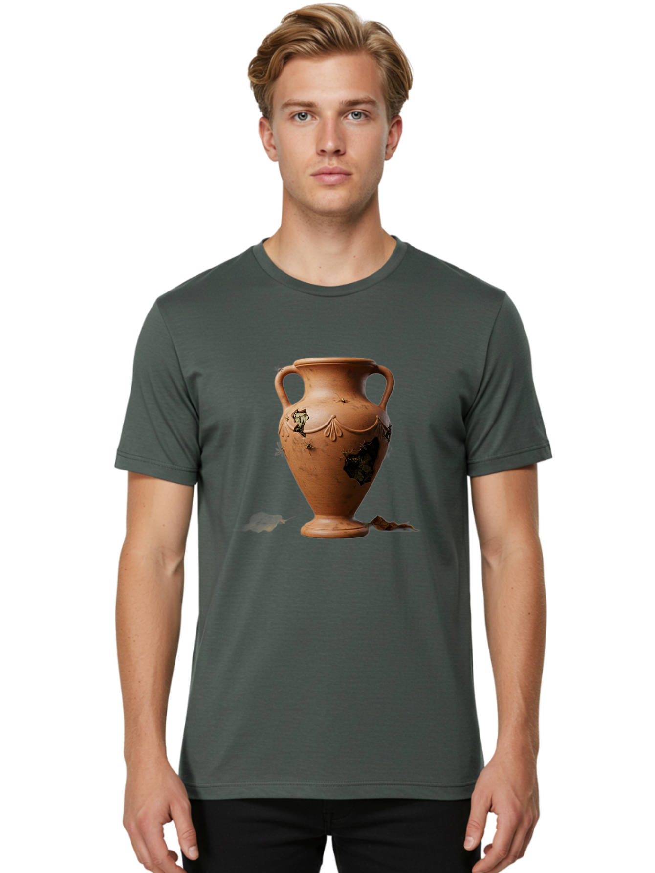 Damaged-Terracotta-Vase Men'S Graphic Tee, 100% Cotton, Comfortable Casual Summer Wear, Machine Washable, Terracotta Vase, Broken Pottery, Ancient Artifact, Historical Relic, Damaged Ceramics, Antique Vase, Crumbling Clay, Ruined Pottery, Baa438