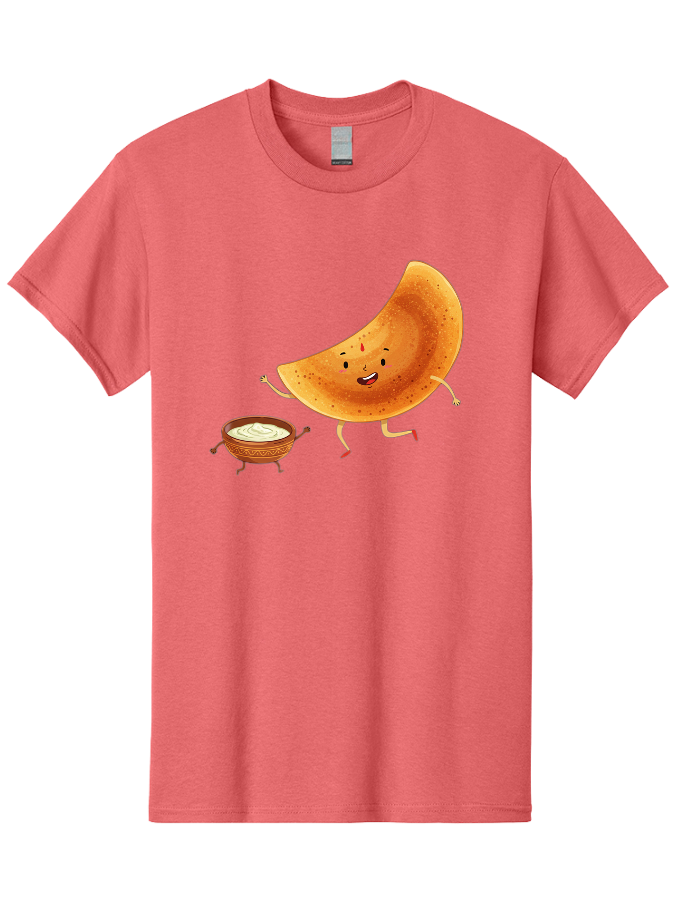 Dancing-Dosa Men'S Graphic Tee, 100% Cotton, Comfortable Casual Summer Wear, Machine Washable, Happy Papadum, Cartoon Character, Papadum With Legs, Papadum And Chutney, Indian Cuisine, Smiling Papadum, Anthropomorphic Food, Baa440