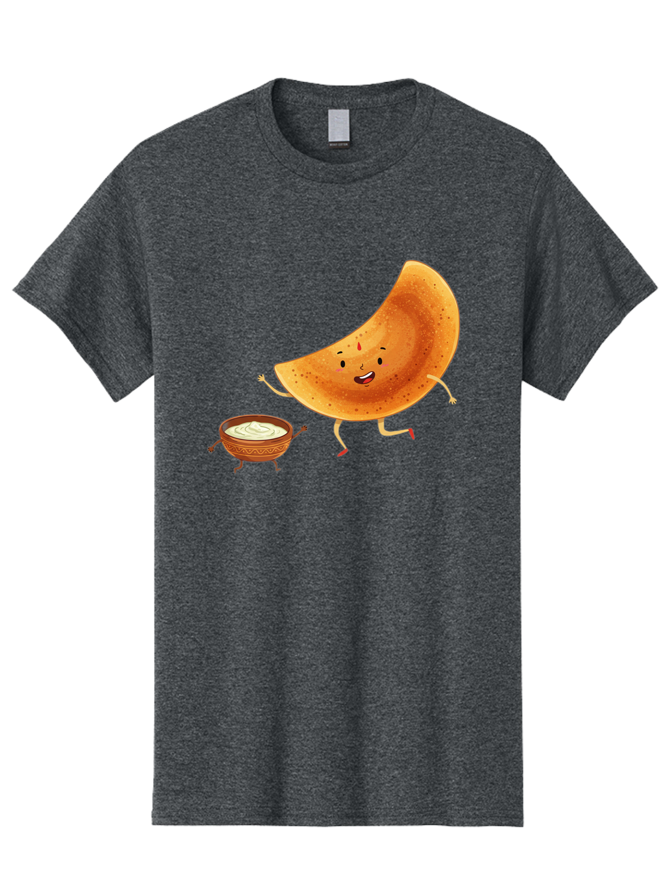 Dancing-Dosa Men'S Graphic Tee, 100% Cotton, Comfortable Casual Summer Wear, Machine Washable, Happy Papadum, Cartoon Character, Papadum With Legs, Papadum And Chutney, Indian Cuisine, Smiling Papadum, Anthropomorphic Food, Baa440