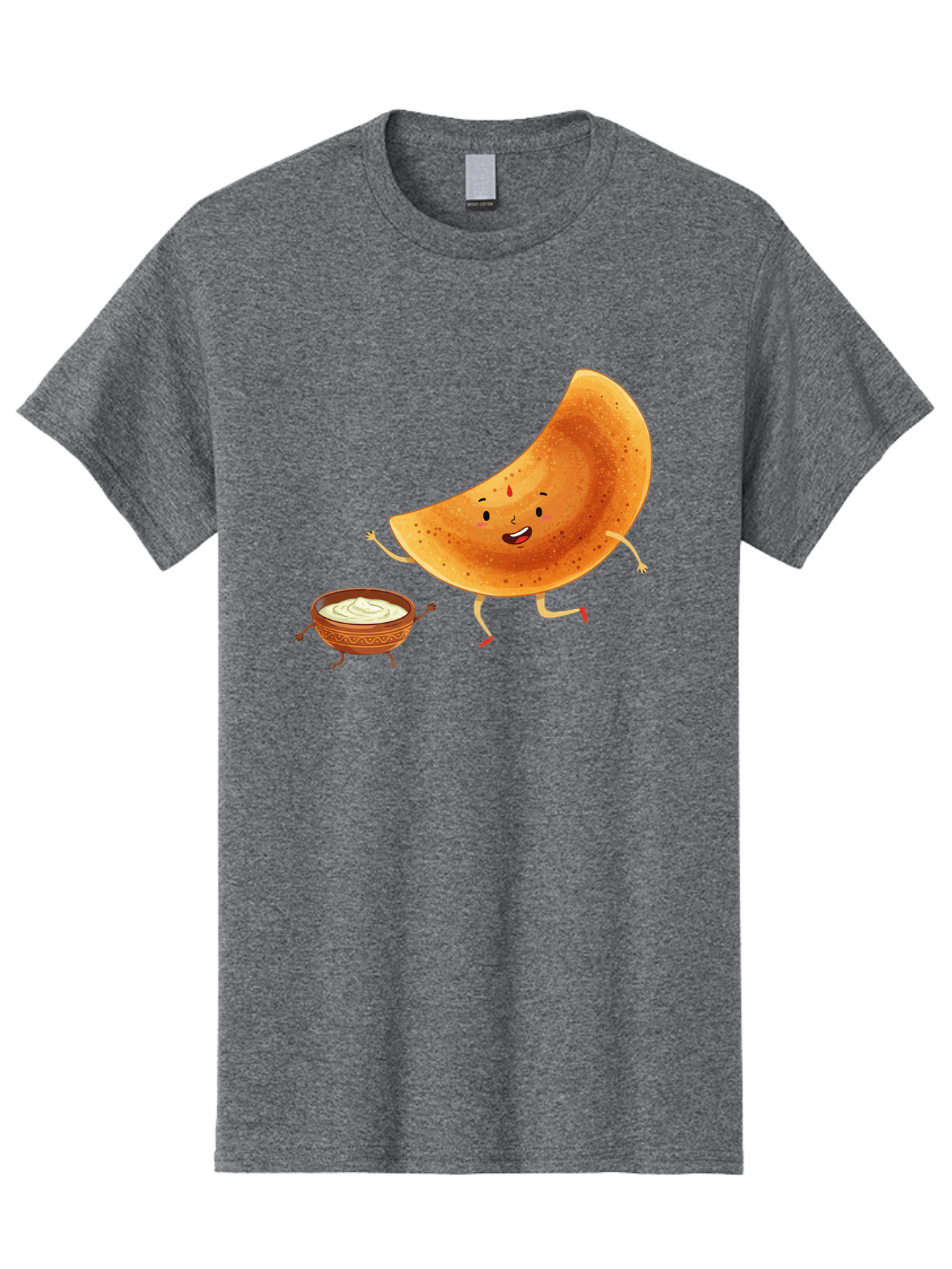 Dancing-Dosa Men'S Graphic Tee, 100% Cotton, Comfortable Casual Summer Wear, Machine Washable, Happy Papadum, Cartoon Character, Papadum With Legs, Papadum And Chutney, Indian Cuisine, Smiling Papadum, Anthropomorphic Food, Baa440