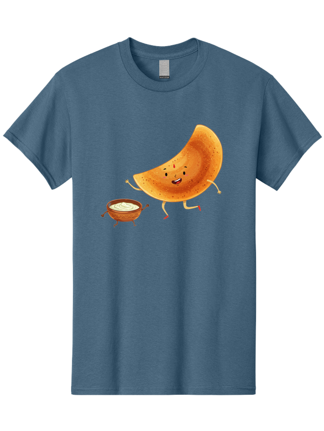 Dancing-Dosa Men'S Graphic Tee, 100% Cotton, Comfortable Casual Summer Wear, Machine Washable, Happy Papadum, Cartoon Character, Papadum With Legs, Papadum And Chutney, Indian Cuisine, Smiling Papadum, Anthropomorphic Food, Baa440