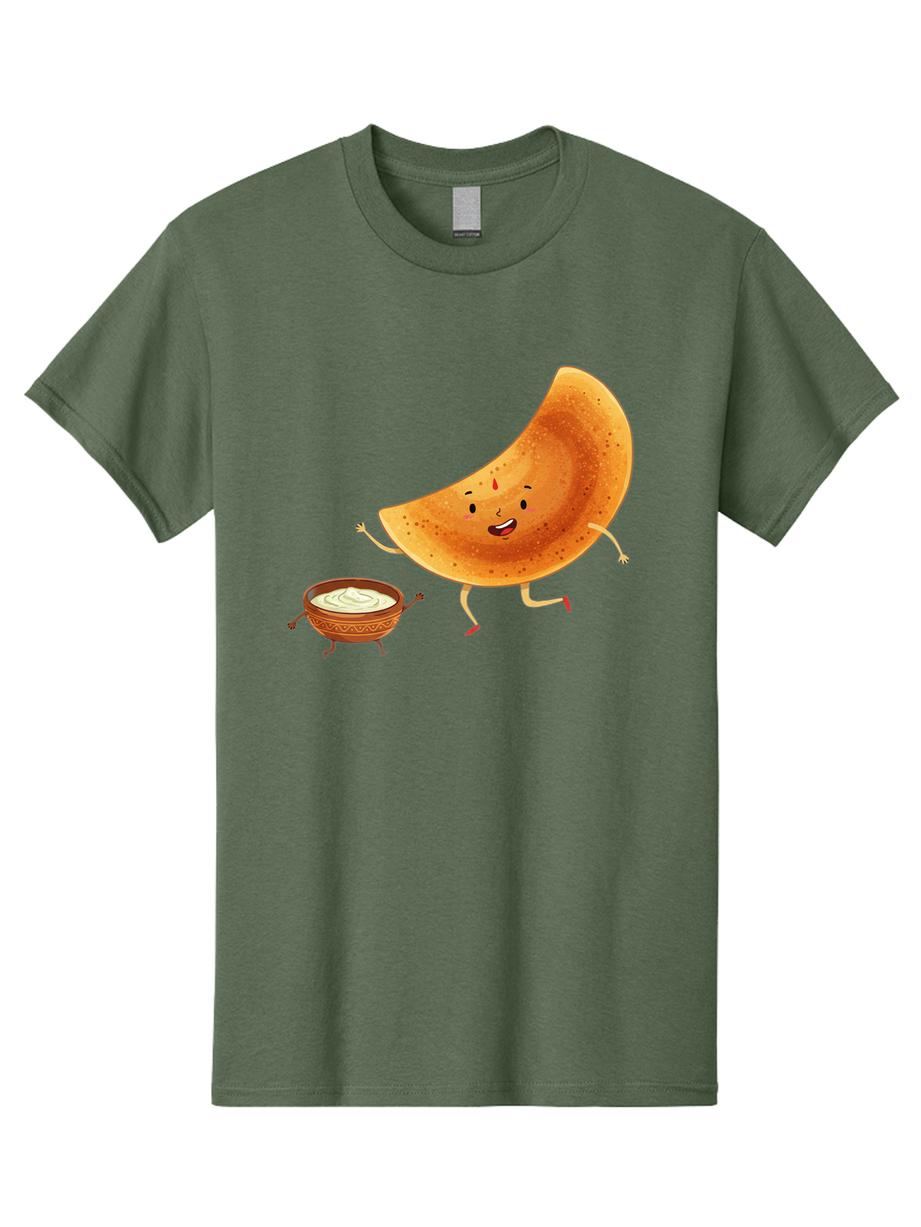 Dancing-Dosa Men'S Graphic Tee, 100% Cotton, Comfortable Casual Summer Wear, Machine Washable, Happy Papadum, Cartoon Character, Papadum With Legs, Papadum And Chutney, Indian Cuisine, Smiling Papadum, Anthropomorphic Food, Baa440