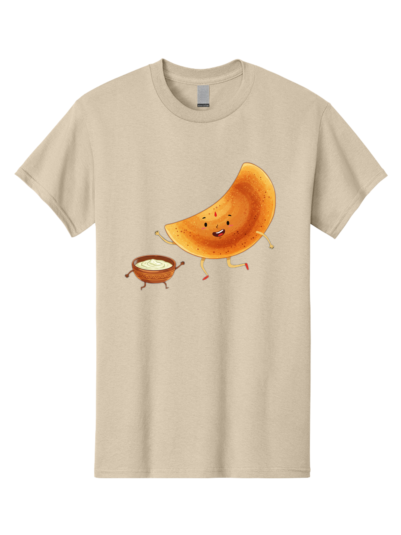 Dancing-Dosa Men'S Graphic Tee, 100% Cotton, Comfortable Casual Summer Wear, Machine Washable, Happy Papadum, Cartoon Character, Papadum With Legs, Papadum And Chutney, Indian Cuisine, Smiling Papadum, Anthropomorphic Food, Baa440