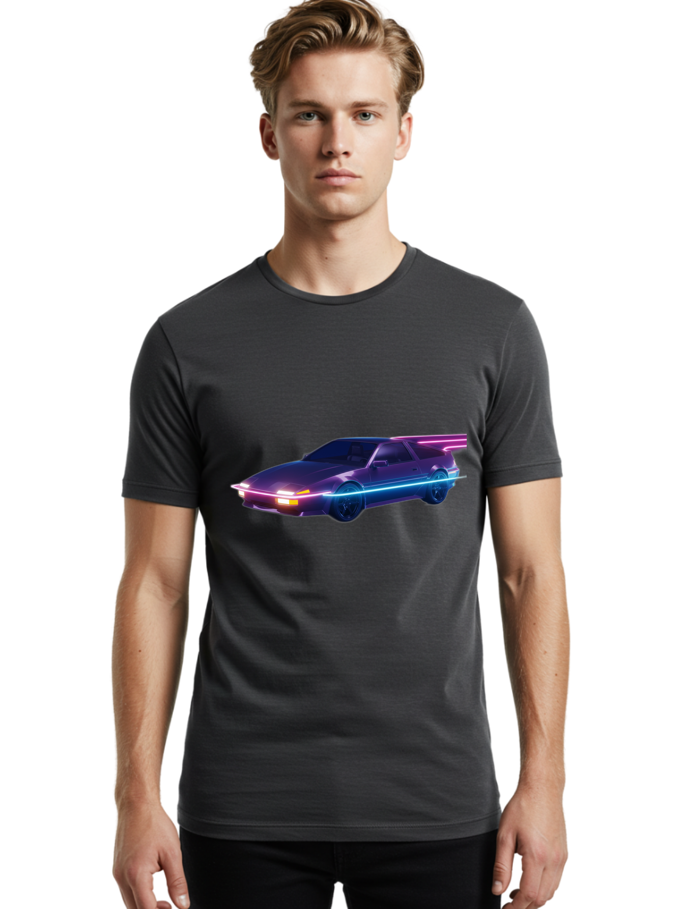 Datsun-280Z Men'S Graphic Tee, 100% Cotton, Comfortable Casual Summer Wear, Machine Washable, Sports Car, Neon Lights, Futuristic Design, Sleek Vehicle, High-Tech Car, Synthwave Aesthetic, Retro-Futurism, Glowing Accents, Modern Style Baa441