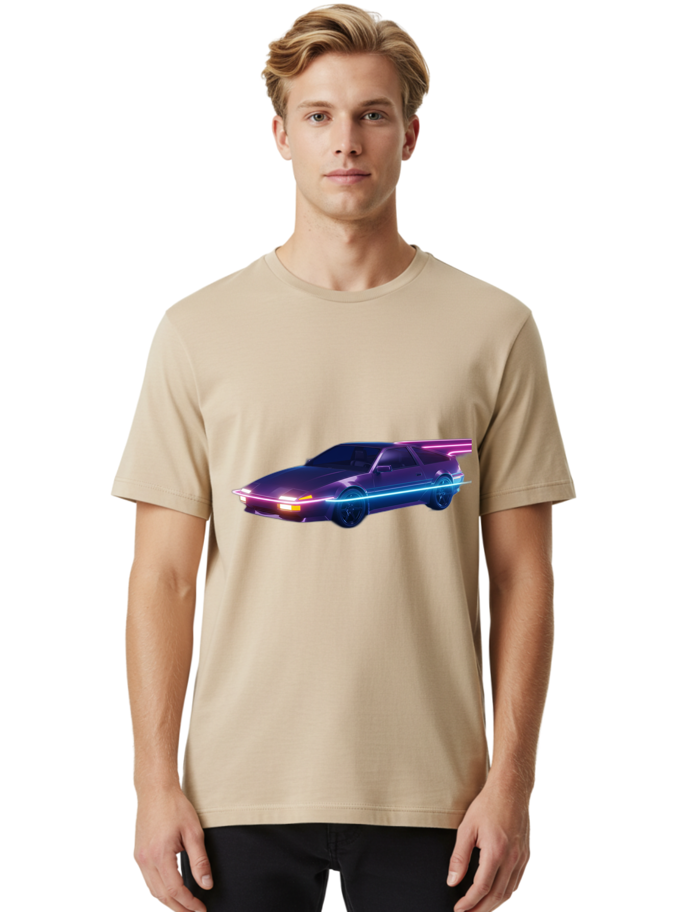 Datsun-280Z Men'S Graphic Tee, 100% Cotton, Comfortable Casual Summer Wear, Machine Washable, Sports Car, Neon Lights, Futuristic Design, Sleek Vehicle, High-Tech Car, Synthwave Aesthetic, Retro-Futurism, Glowing Accents, Modern Style Baa441