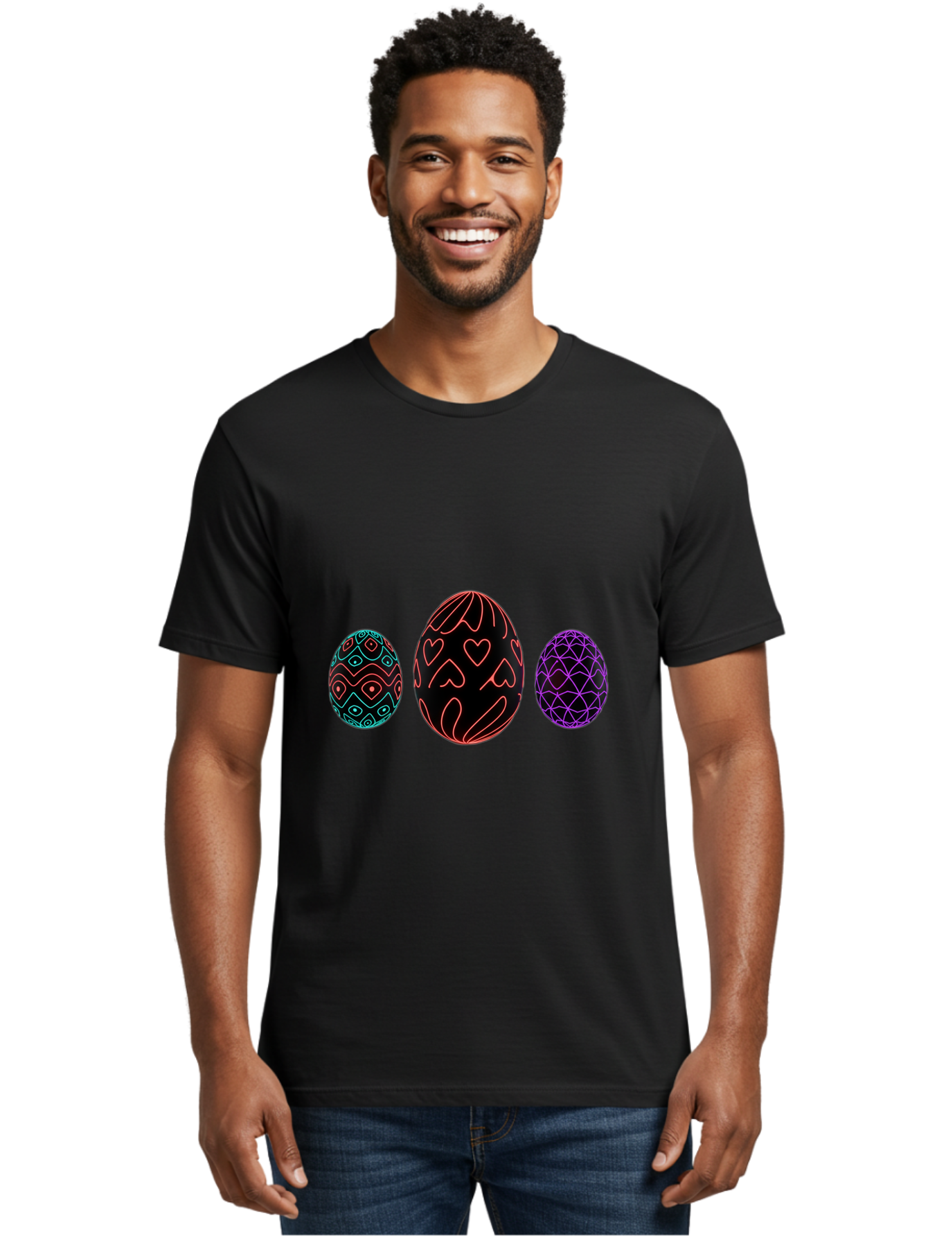 Decorative-Eggs Men'S Graphic Tee, 100% Cotton, Comfortable Casual Summer Wear, Machine Washable, Decorated Eggs, Easter Eggs, Colorful Patterns, Abstract Designs, Heart Motifs, Geometric Shapes, Festive, Vibrant Colors, Easter Celebration Baa443