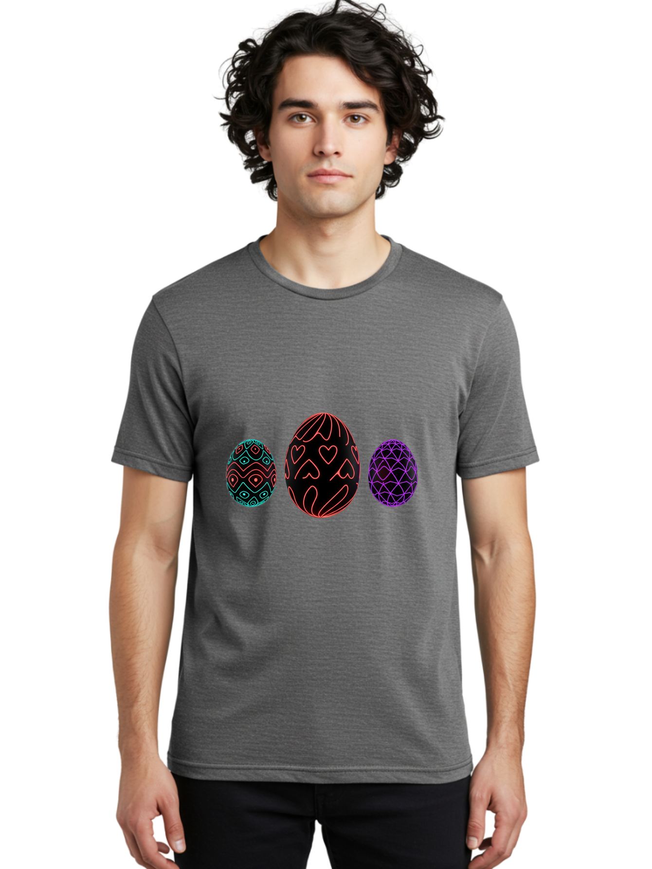 Decorative-Eggs Men'S Graphic Tee, 100% Cotton, Comfortable Casual Summer Wear, Machine Washable, Decorated Eggs, Easter Eggs, Colorful Patterns, Abstract Designs, Heart Motifs, Geometric Shapes, Festive, Vibrant Colors, Easter Celebration Baa443