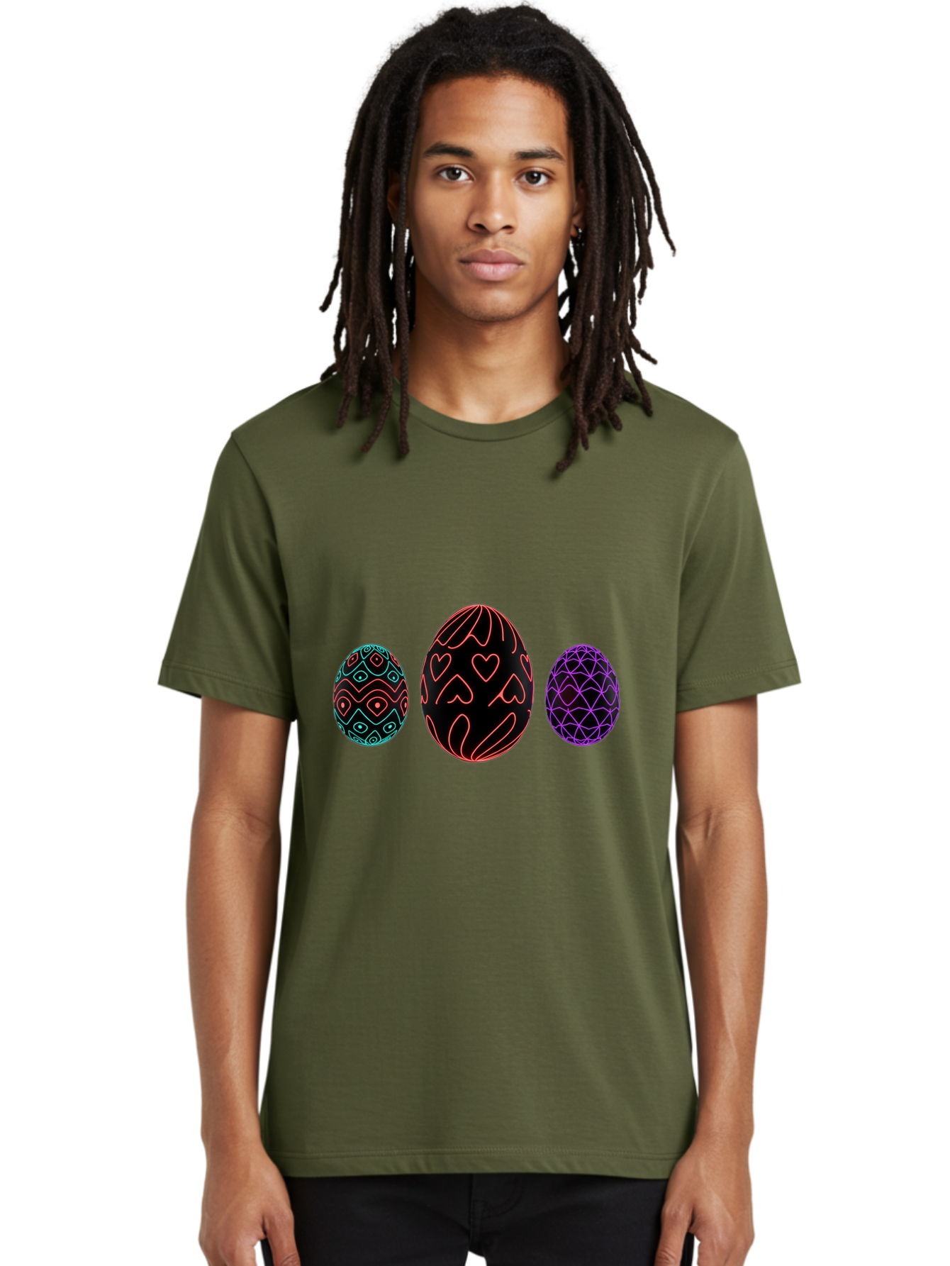 Decorative-Eggs Men'S Graphic Tee, 100% Cotton, Comfortable Casual Summer Wear, Machine Washable, Decorated Eggs, Easter Eggs, Colorful Patterns, Abstract Designs, Heart Motifs, Geometric Shapes, Festive, Vibrant Colors, Easter Celebration Baa443