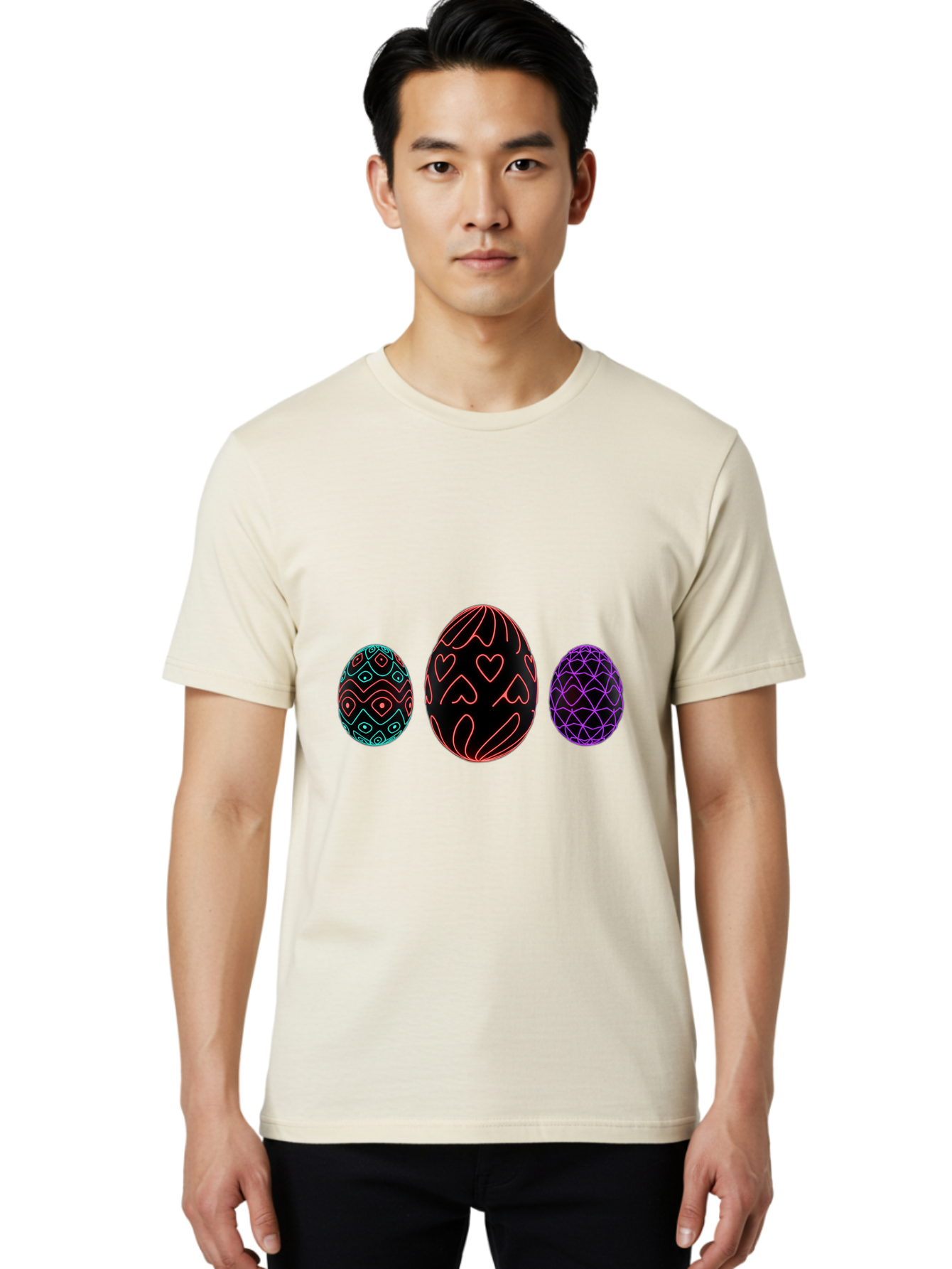 Decorative-Eggs Men'S Graphic Tee, 100% Cotton, Comfortable Casual Summer Wear, Machine Washable, Decorated Eggs, Easter Eggs, Colorful Patterns, Abstract Designs, Heart Motifs, Geometric Shapes, Festive, Vibrant Colors, Easter Celebration Baa443