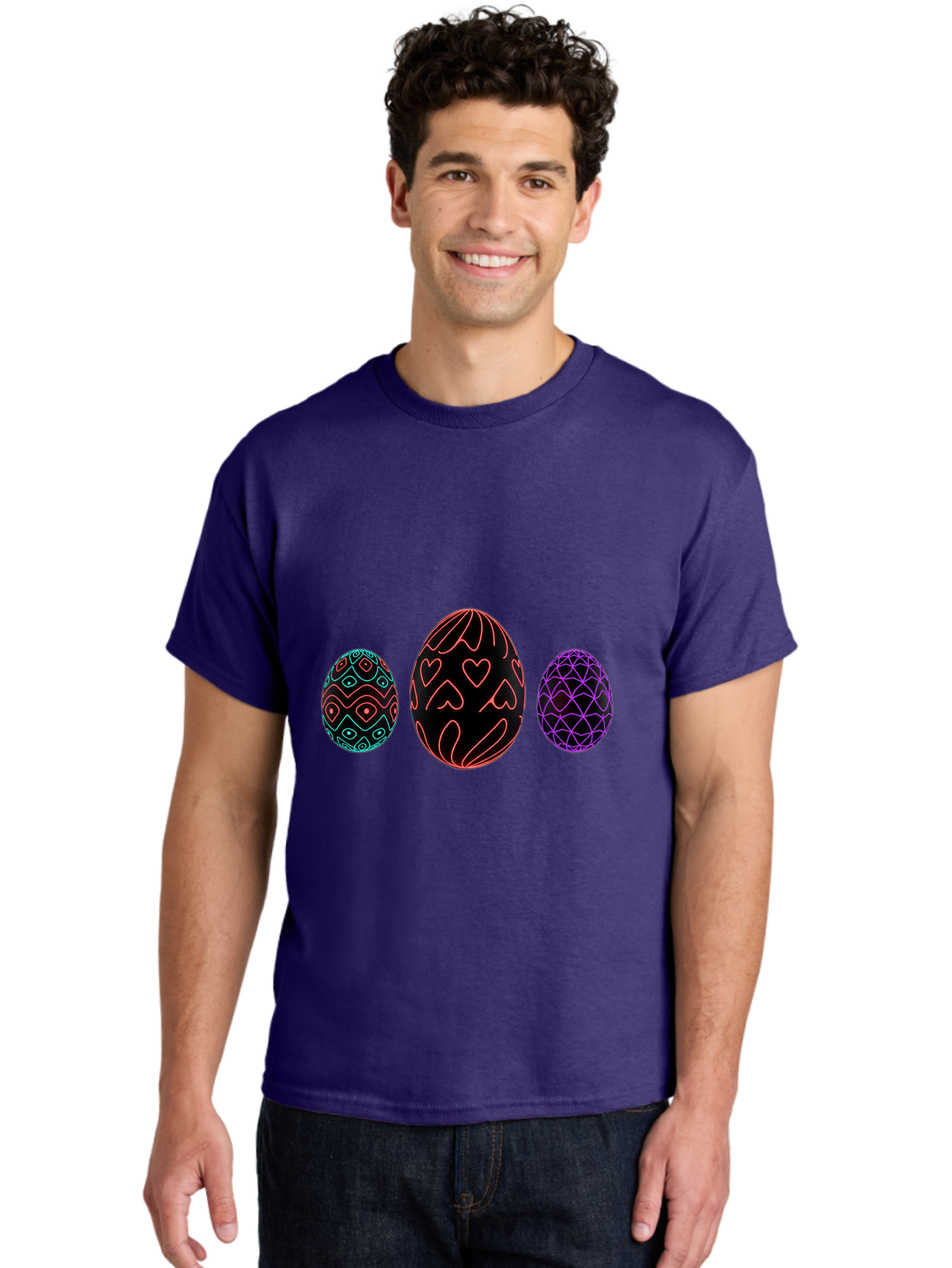 Decorative-Eggs Men'S Graphic Tee, 100% Cotton, Comfortable Casual Summer Wear, Machine Washable, Decorated Eggs, Easter Eggs, Colorful Patterns, Abstract Designs, Heart Motifs, Geometric Shapes, Festive, Vibrant Colors, Easter Celebration Baa443