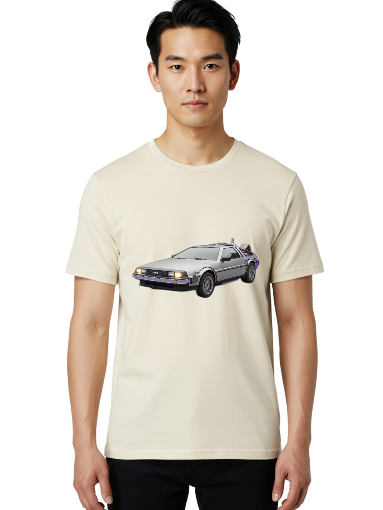 Delorean-Dmc-12 Men'S Graphic Tee, 100% Cotton, Comfortable Casual Summer Wear, Machine Washable, Delorean Dmc-12 Car, Futuristic Automobile, Time-Traveling Vehicle, Stainless Steel Body, Gull-Wing Doors, Classic Movie Prop, Baa444
