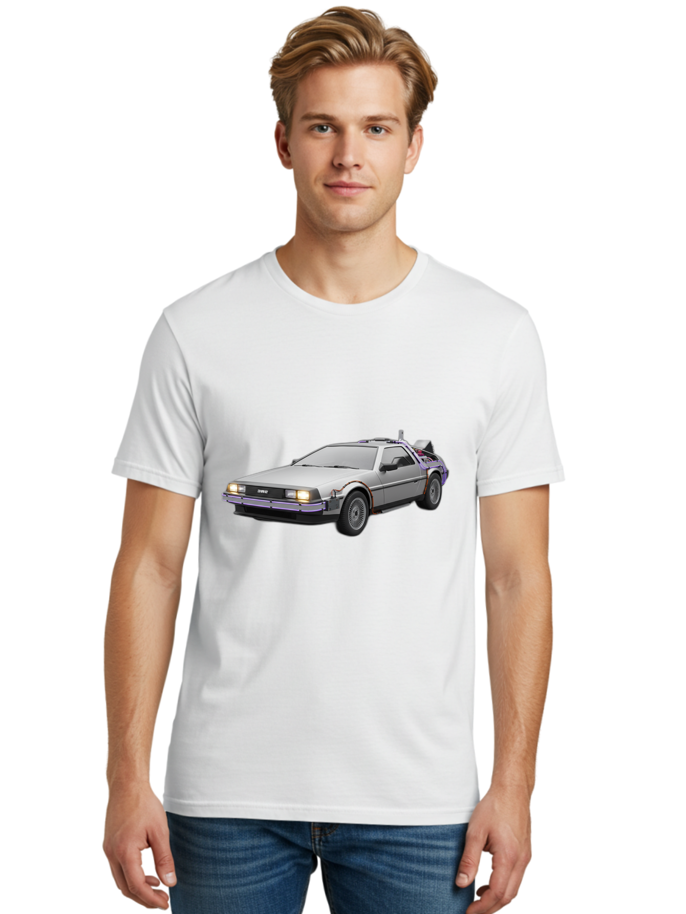Delorean-Dmc-12 Men'S Graphic Tee, 100% Cotton, Comfortable Casual Summer Wear, Machine Washable, Delorean Dmc-12 Car, Futuristic Automobile, Time-Traveling Vehicle, Stainless Steel Body, Gull-Wing Doors, Classic Movie Prop, Baa444