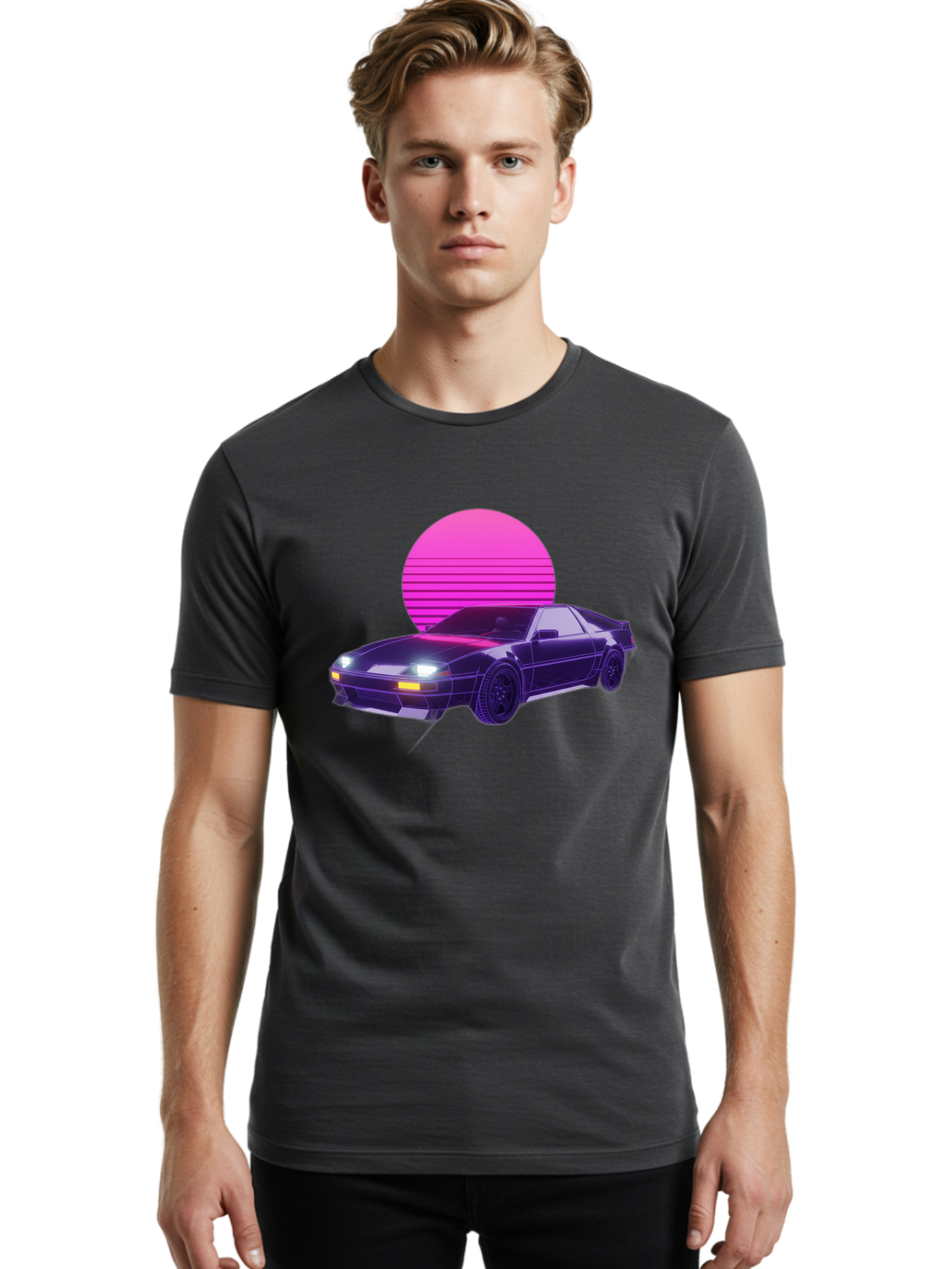 Delorean Men'S Graphic Tee, 100% Cotton, Comfortable Casual Summer Wear, Machine Washable, Delorean Dmc-12 Car, Retro Futuristic Design, Neon Lights, Synthwave Style, Vaporwave Aesthetic, Futuristic Vehicle, Sports Car Baa445