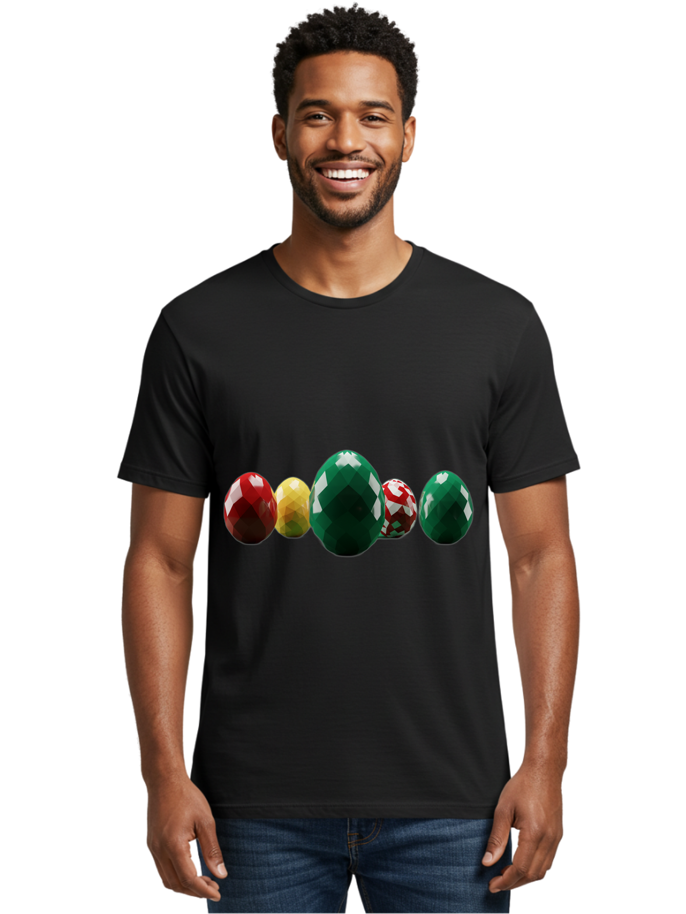 Diamond-Easter-Eggs Men'S Graphic Tee, 100% Cotton, Comfortable Casual Summer Wear, Machine Washable, Diamond Eggs, Easter Eggs, Jewelry Eggs, Colorful Eggs, Faceted Eggs, Decorative Eggs, Shiny Eggs, Gemstone Eggs Baa448