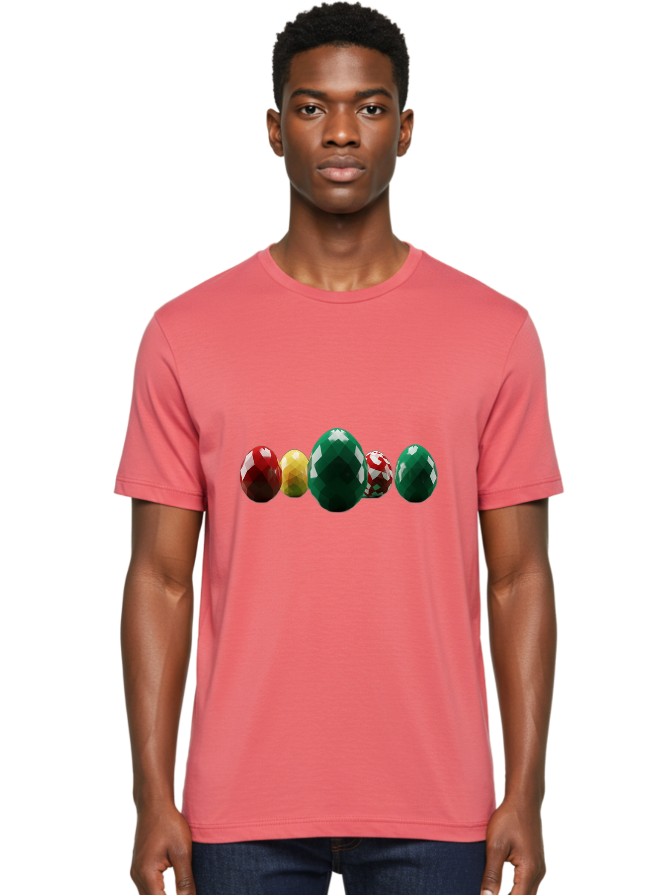 Diamond-Easter-Eggs Men'S Graphic Tee, 100% Cotton, Comfortable Casual Summer Wear, Machine Washable, Diamond Eggs, Easter Eggs, Jewelry Eggs, Colorful Eggs, Faceted Eggs, Decorative Eggs, Shiny Eggs, Gemstone Eggs Baa448