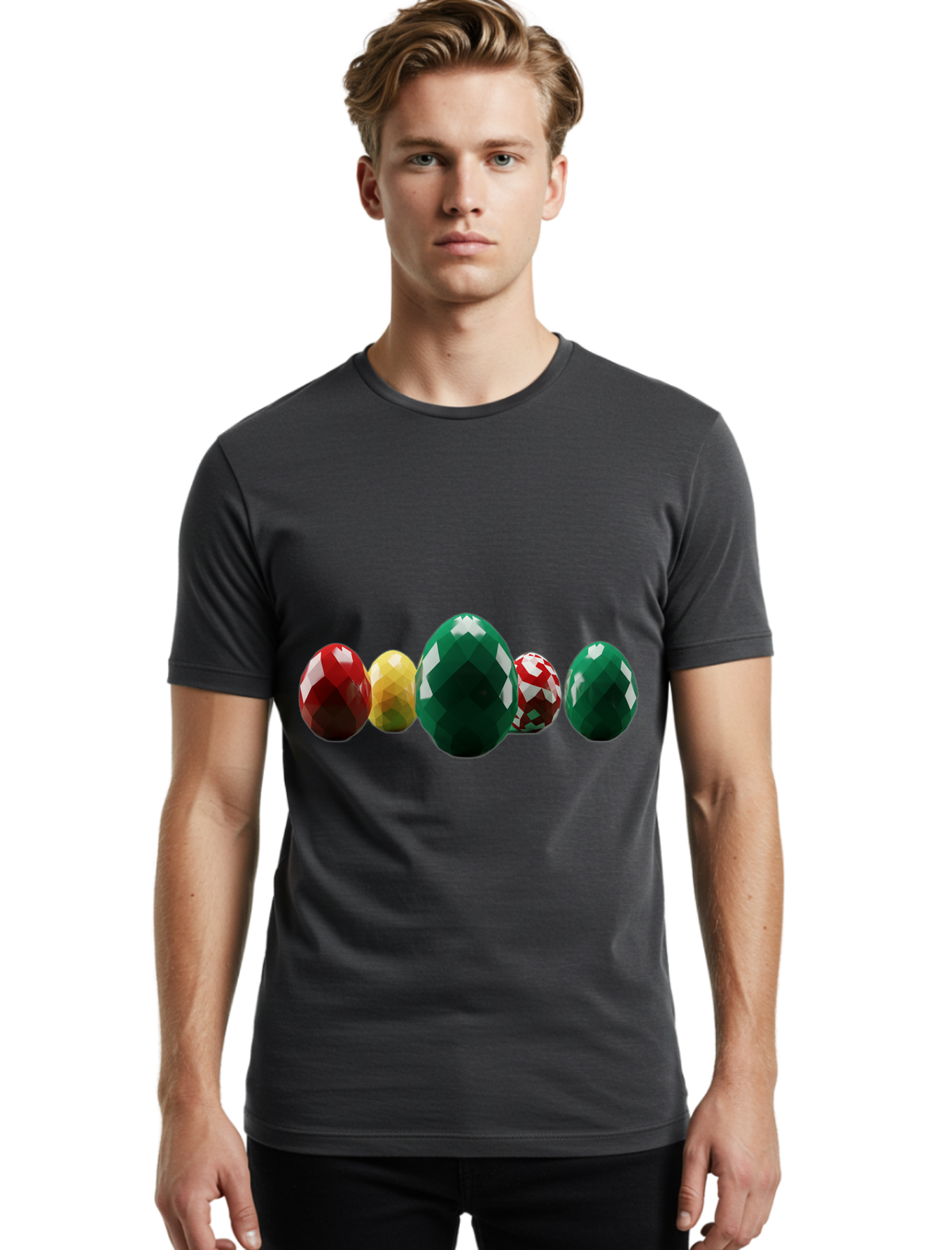 Diamond-Easter-Eggs Men'S Graphic Tee, 100% Cotton, Comfortable Casual Summer Wear, Machine Washable, Diamond Eggs, Easter Eggs, Jewelry Eggs, Colorful Eggs, Faceted Eggs, Decorative Eggs, Shiny Eggs, Gemstone Eggs Baa448