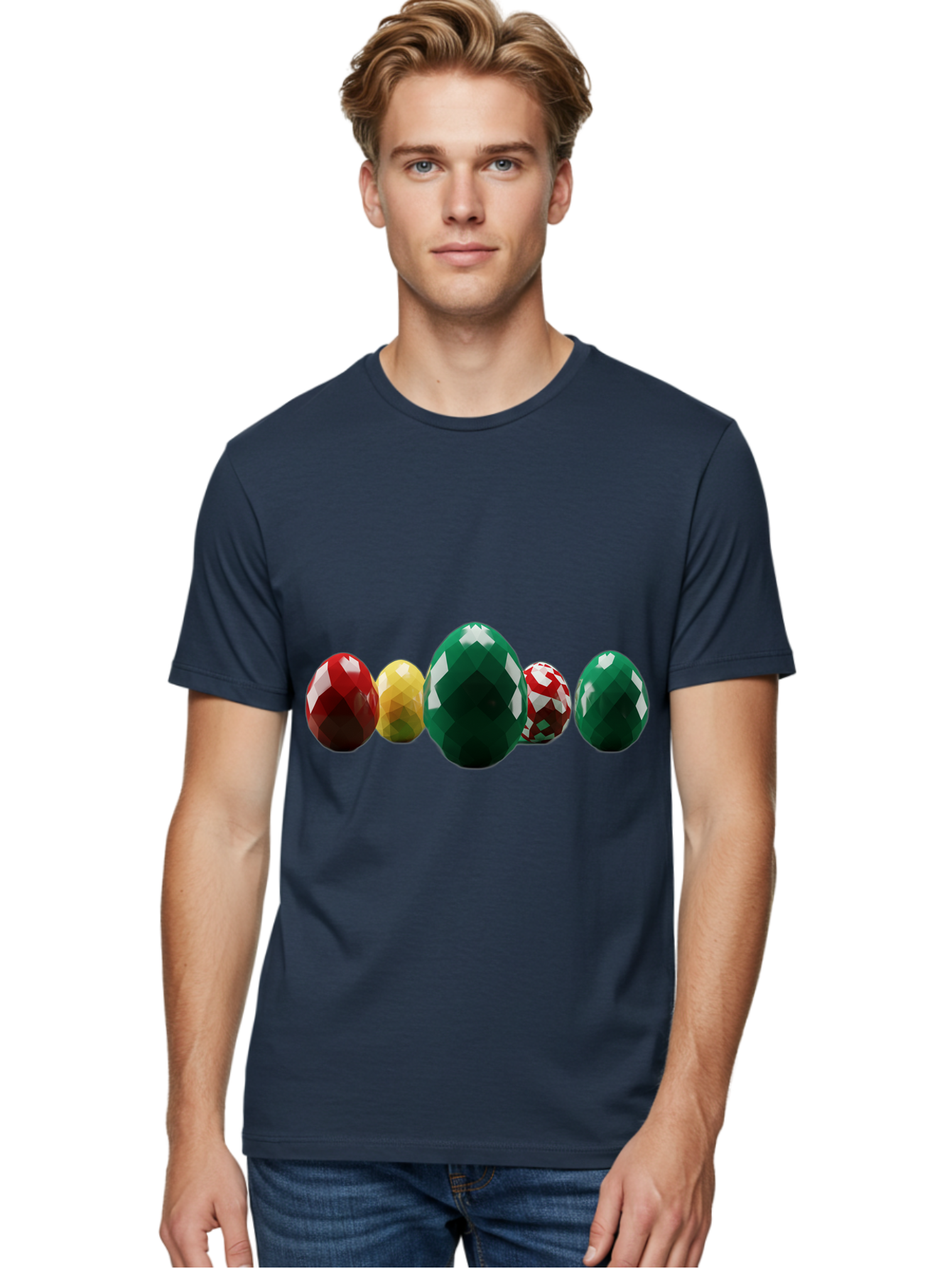 Diamond-Easter-Eggs Men'S Graphic Tee, 100% Cotton, Comfortable Casual Summer Wear, Machine Washable, Diamond Eggs, Easter Eggs, Jewelry Eggs, Colorful Eggs, Faceted Eggs, Decorative Eggs, Shiny Eggs, Gemstone Eggs Baa448