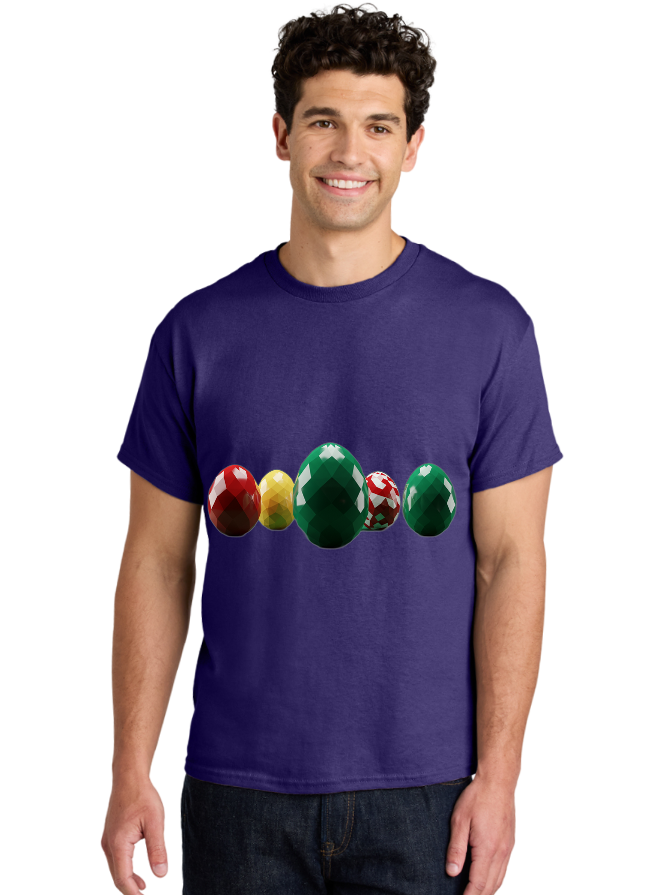 Diamond-Easter-Eggs Men'S Graphic Tee, 100% Cotton, Comfortable Casual Summer Wear, Machine Washable, Diamond Eggs, Easter Eggs, Jewelry Eggs, Colorful Eggs, Faceted Eggs, Decorative Eggs, Shiny Eggs, Gemstone Eggs Baa448