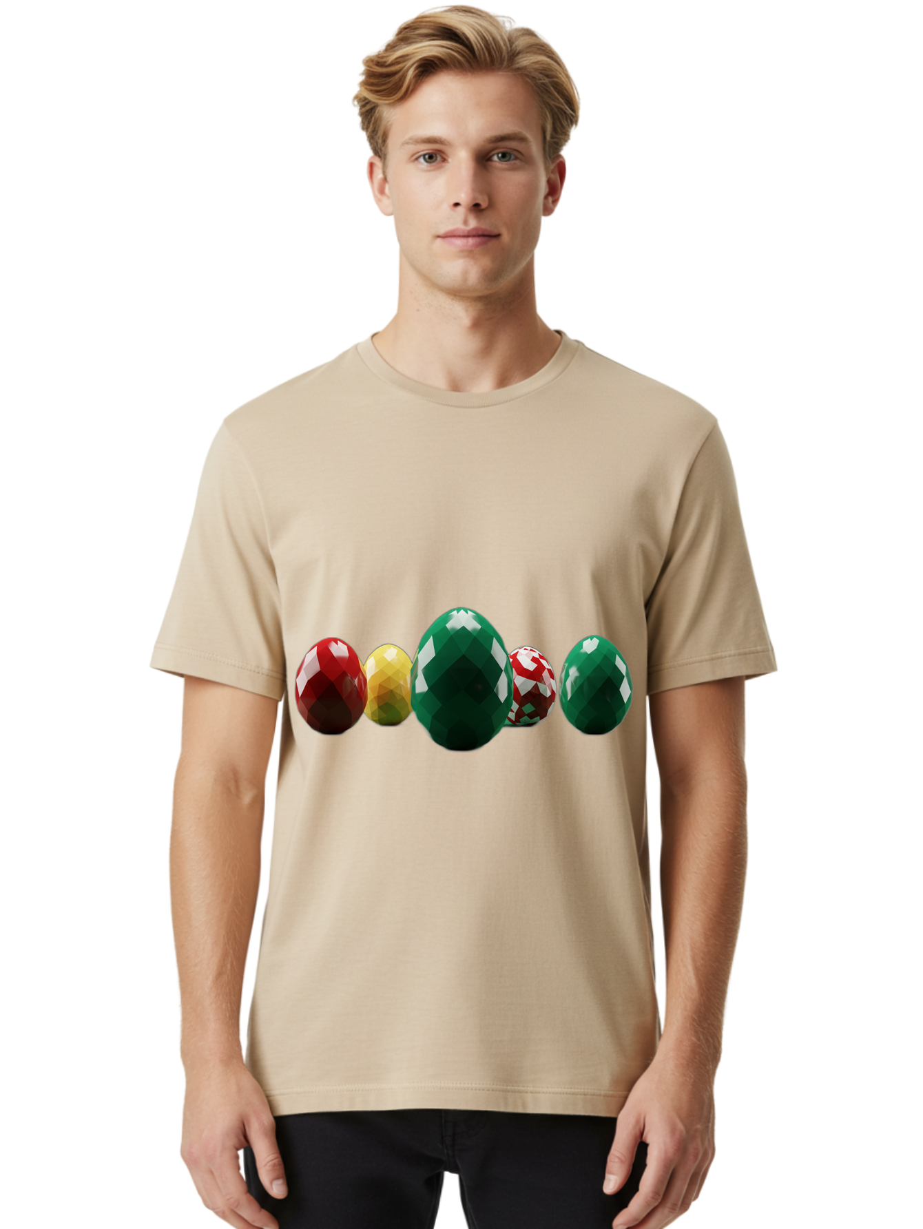 Diamond-Easter-Eggs Men'S Graphic Tee, 100% Cotton, Comfortable Casual Summer Wear, Machine Washable, Diamond Eggs, Easter Eggs, Jewelry Eggs, Colorful Eggs, Faceted Eggs, Decorative Eggs, Shiny Eggs, Gemstone Eggs Baa448
