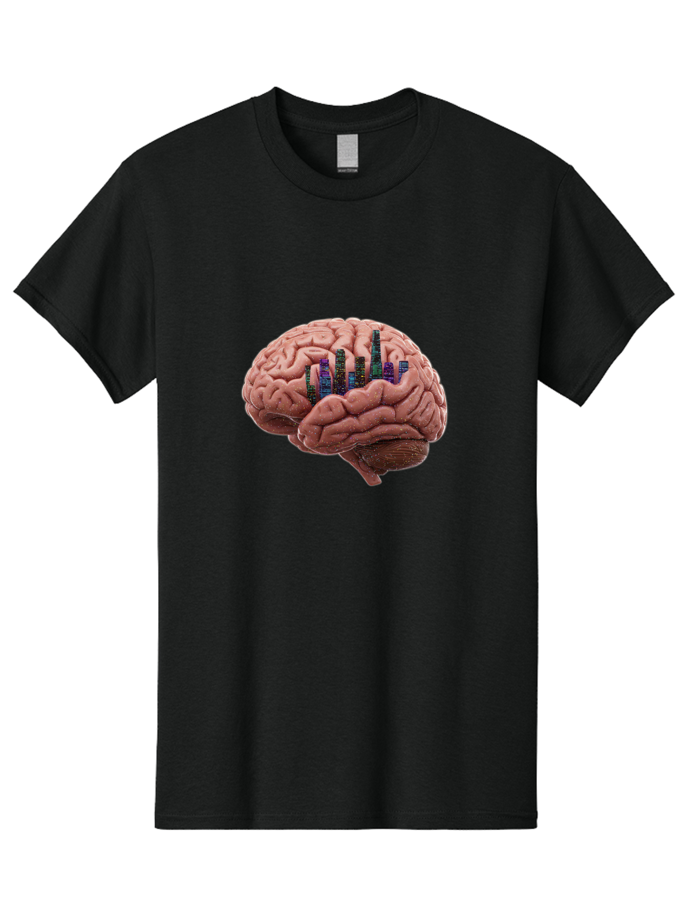 Digital-Brain Men'S Graphic Tee, 100% Cotton, Comfortable Casual Summer Wear, Machine Washable, Human Brain, 3D Barcode, Cognitive Function, Digital Representation, Neuroscience, Technology Integration, Data Encoding, Innovative Concept, Baa449